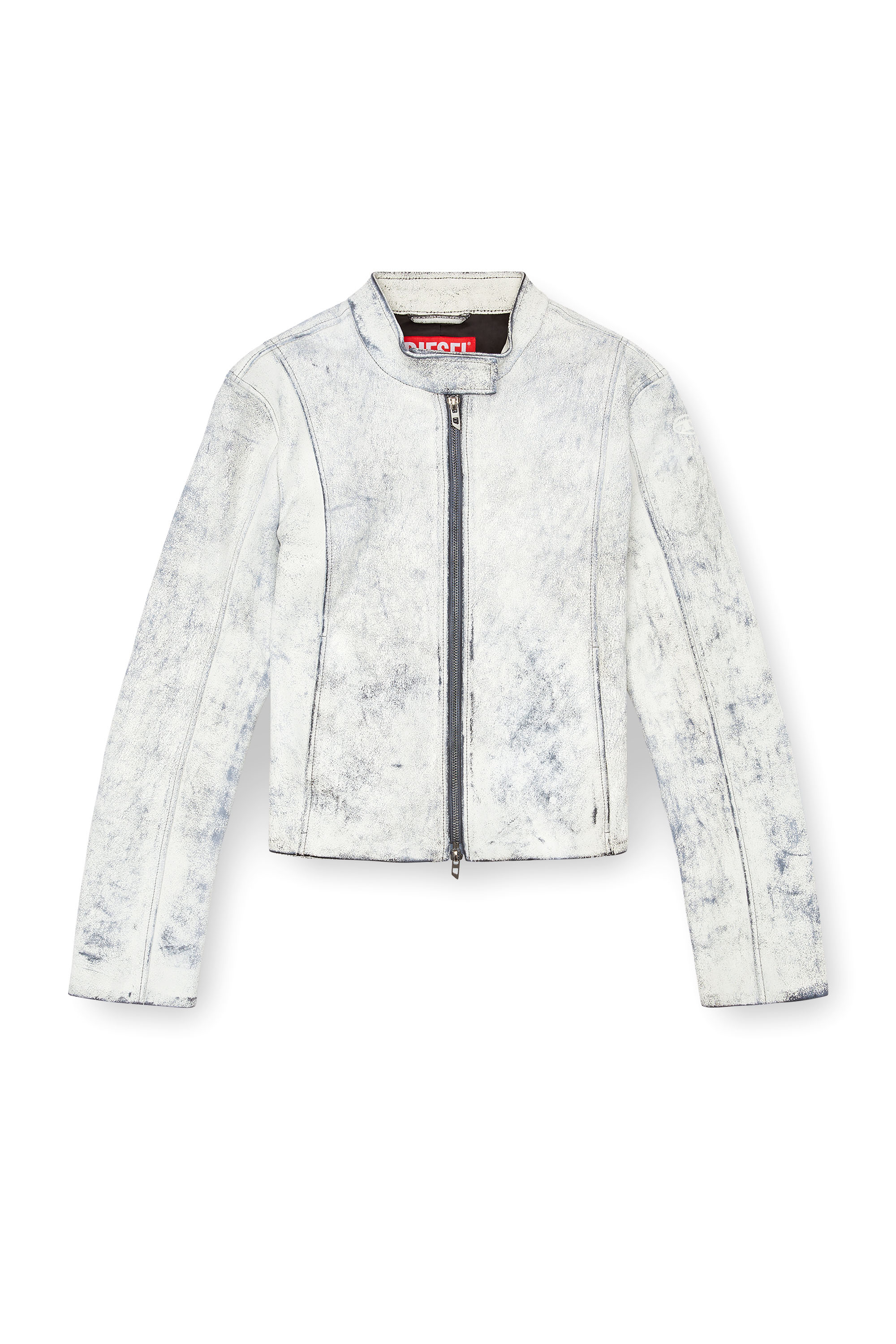 Diesel - L-YRIC, Woman's Leather jacket with plaster effect in White - 3