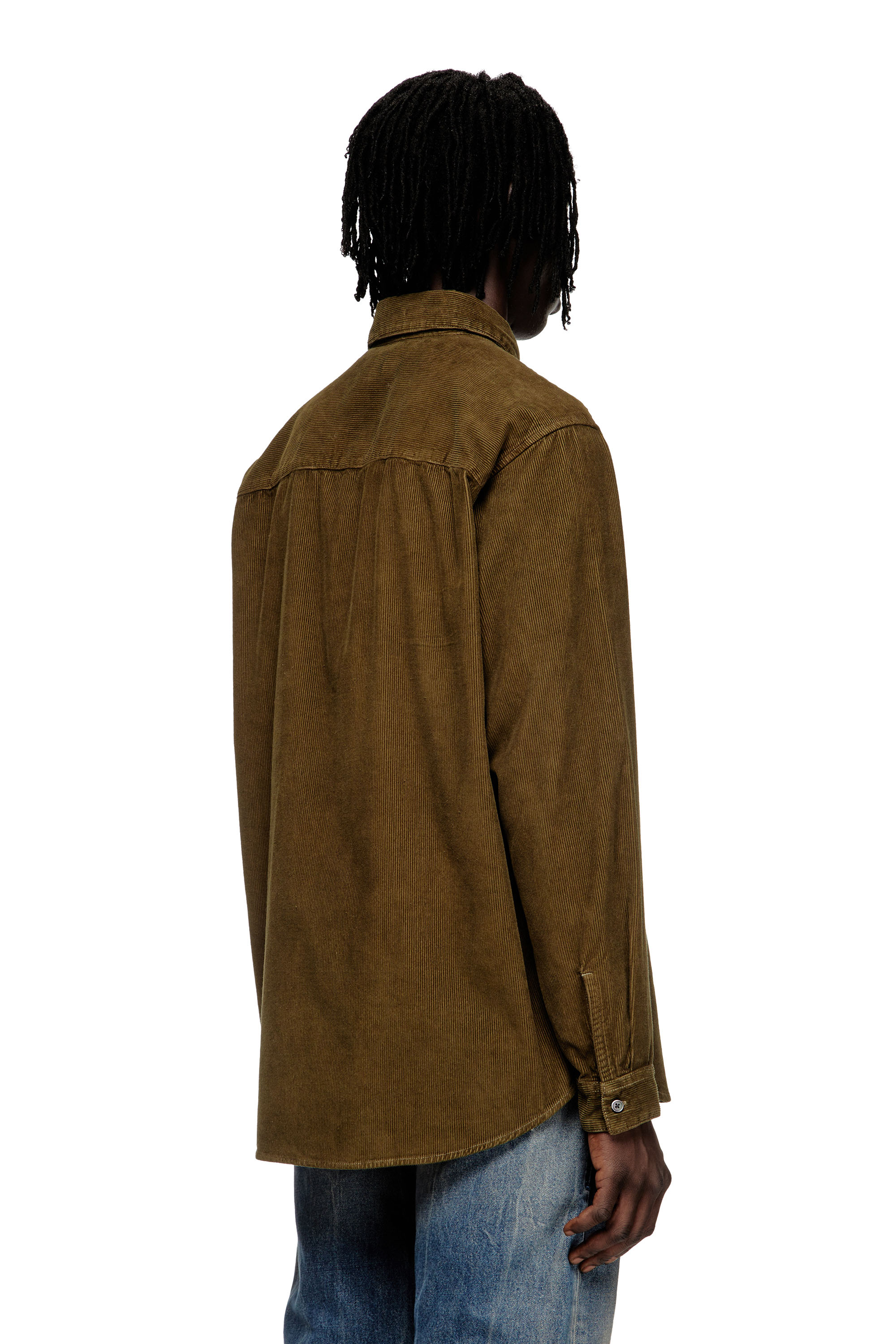 Diesel - S-SIMPLY-AJFQ, Man's Cotton shirt with embroidery on the collar in Green - 4