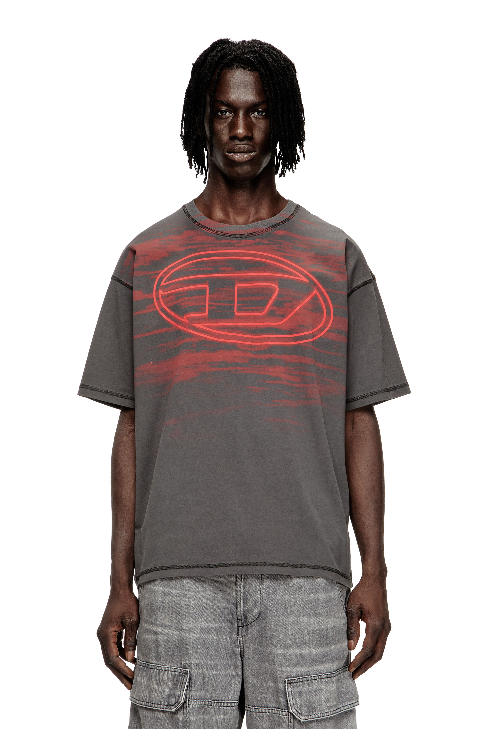 Diesel - T-BOXT-T5, Man's Cotton T-shirt with Oval D print in Grey - 3