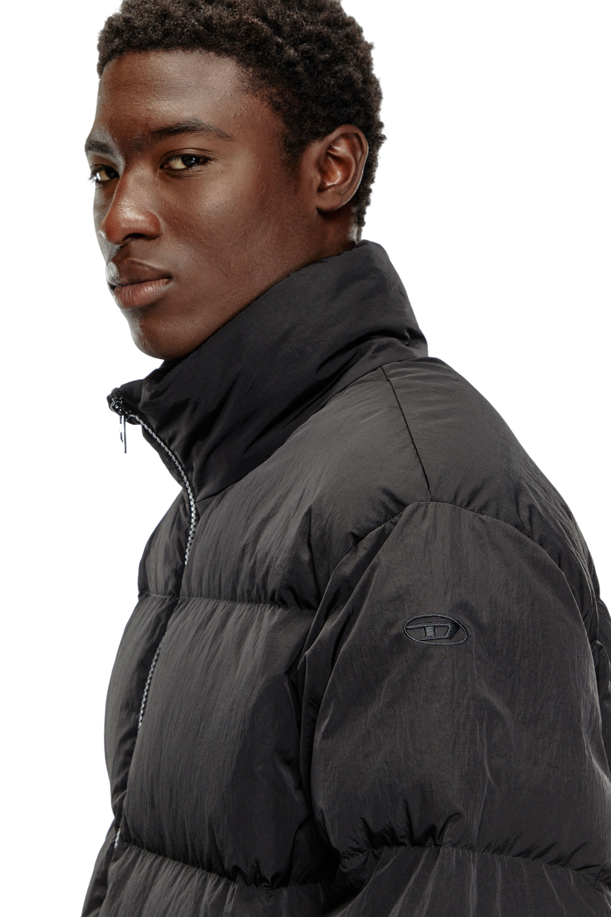 Men's Longline down jacket in crinkled nylon | Black | Diesel