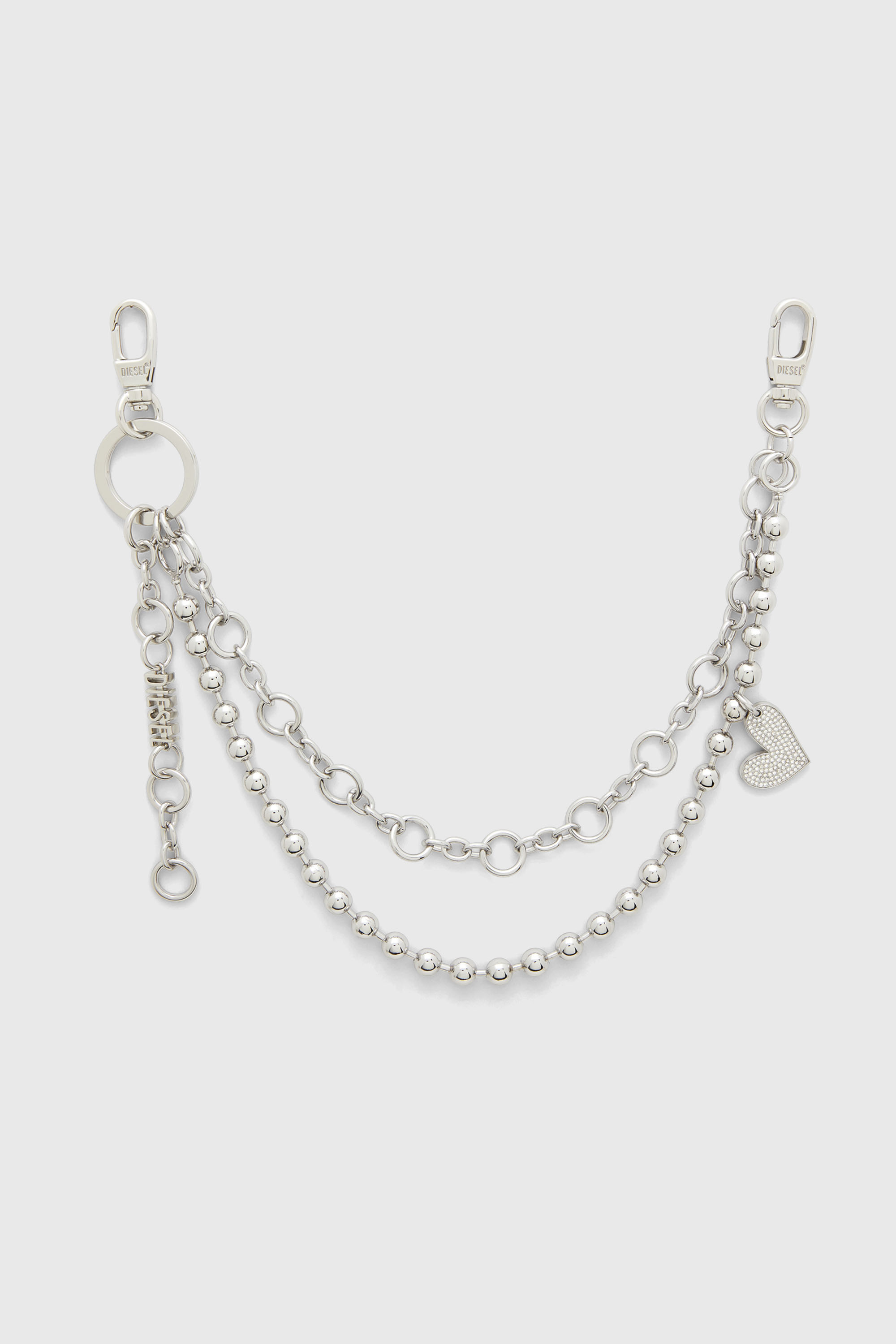 Diesel - CHAIN-D M, Woman's Layered chain charm with heart and Diesel pendant in Silver - 1