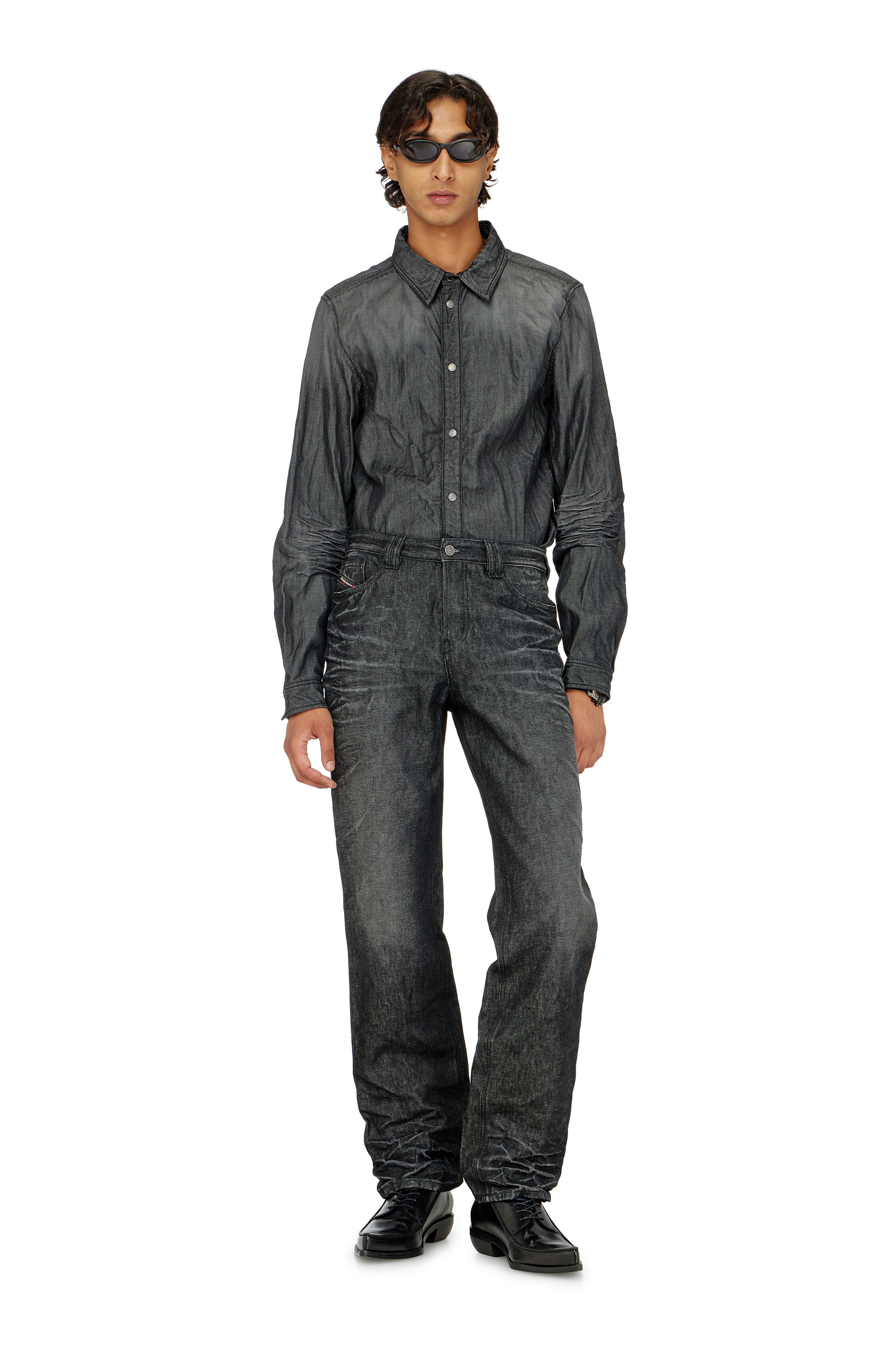 Diesel - D-SYNAR-FSJ2, Man's Shirt in creased denim in Black/Dark grey - 2
