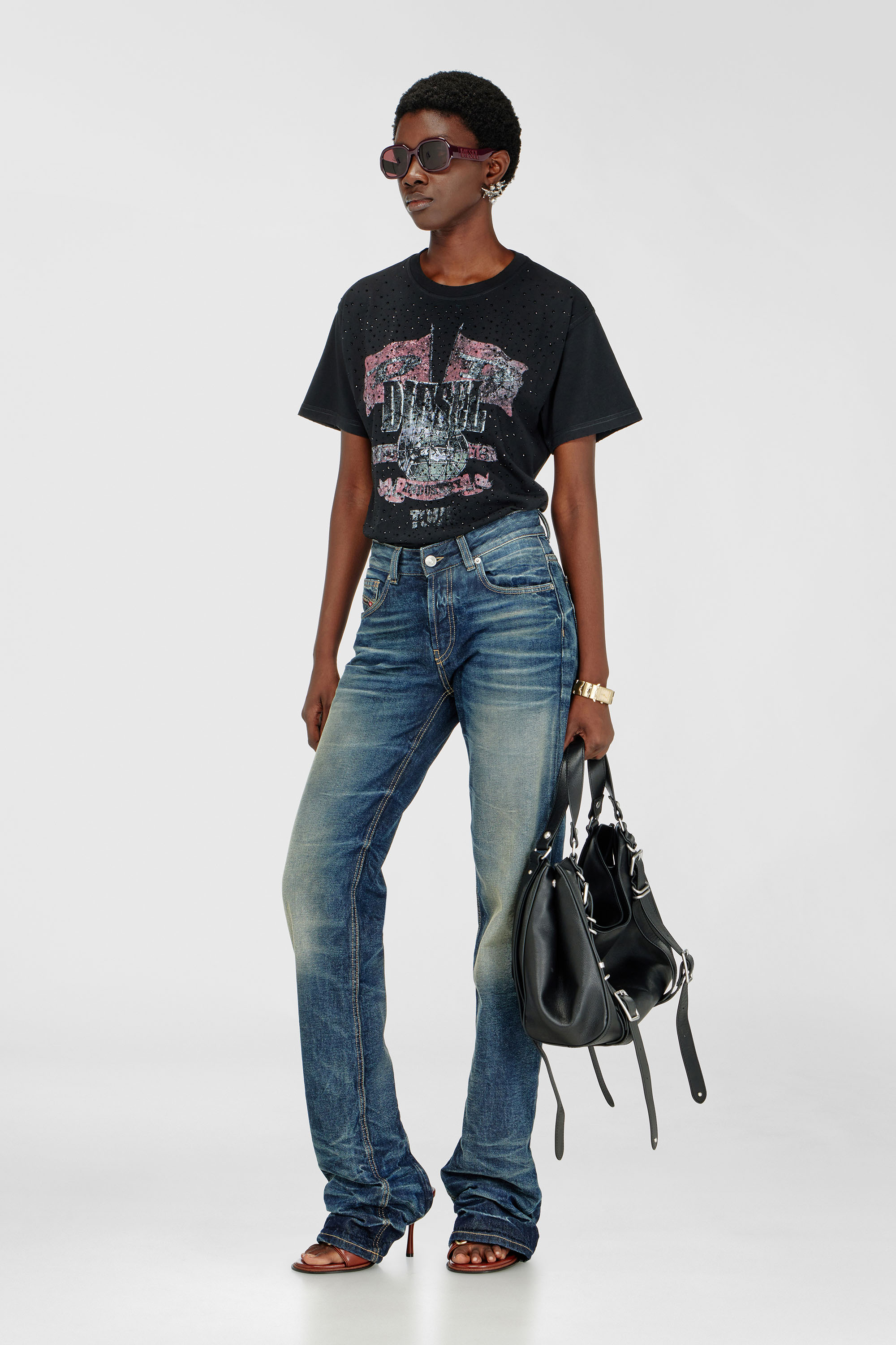 Diesel - T-MARLY, Woman's T-shirt with concert graphics and crystals in null - 2