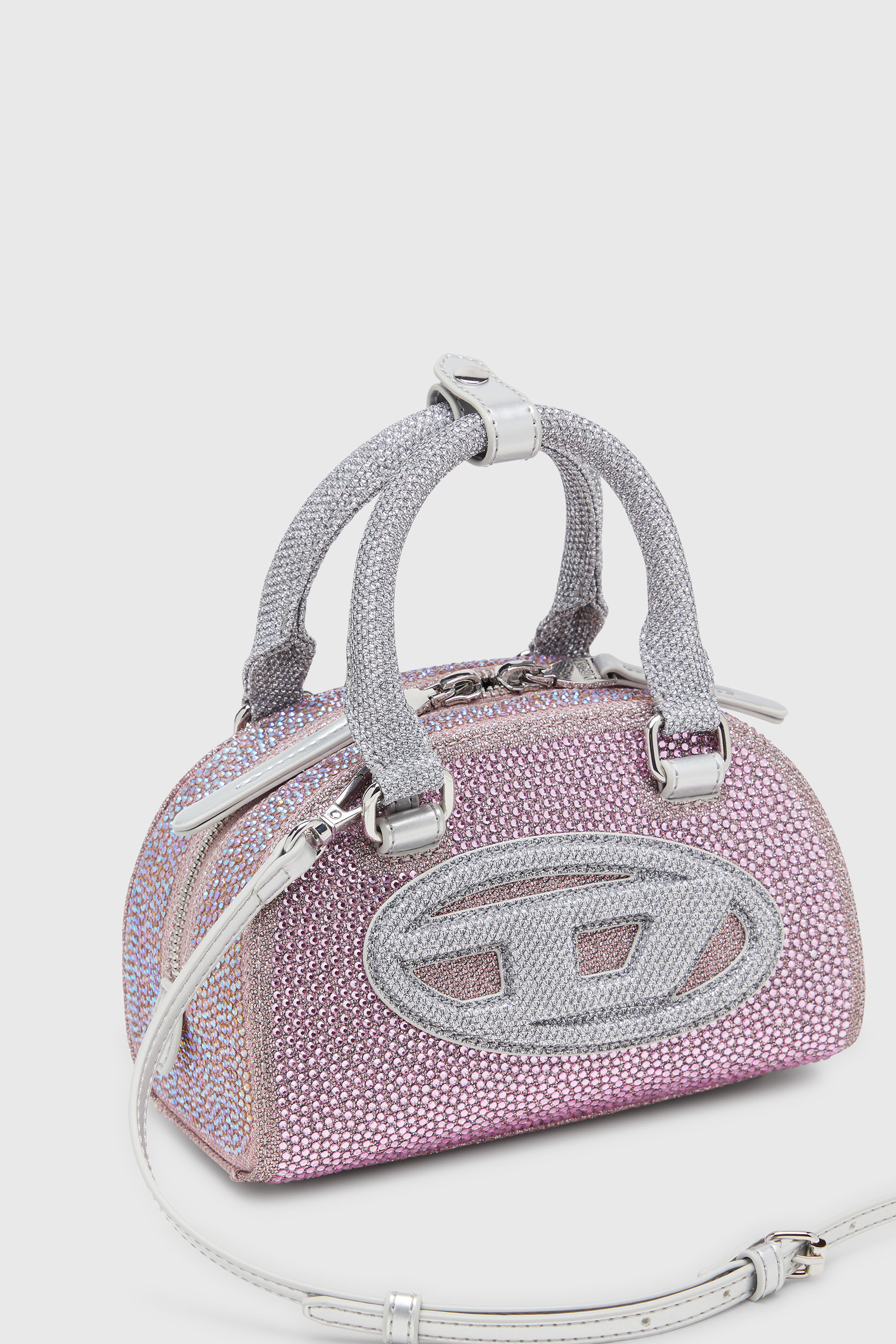Diesel - 1DR DOME CROSSBODY, Woman's 1DR Dome - Small bowling bag in crystal Lurex in Pink - 6