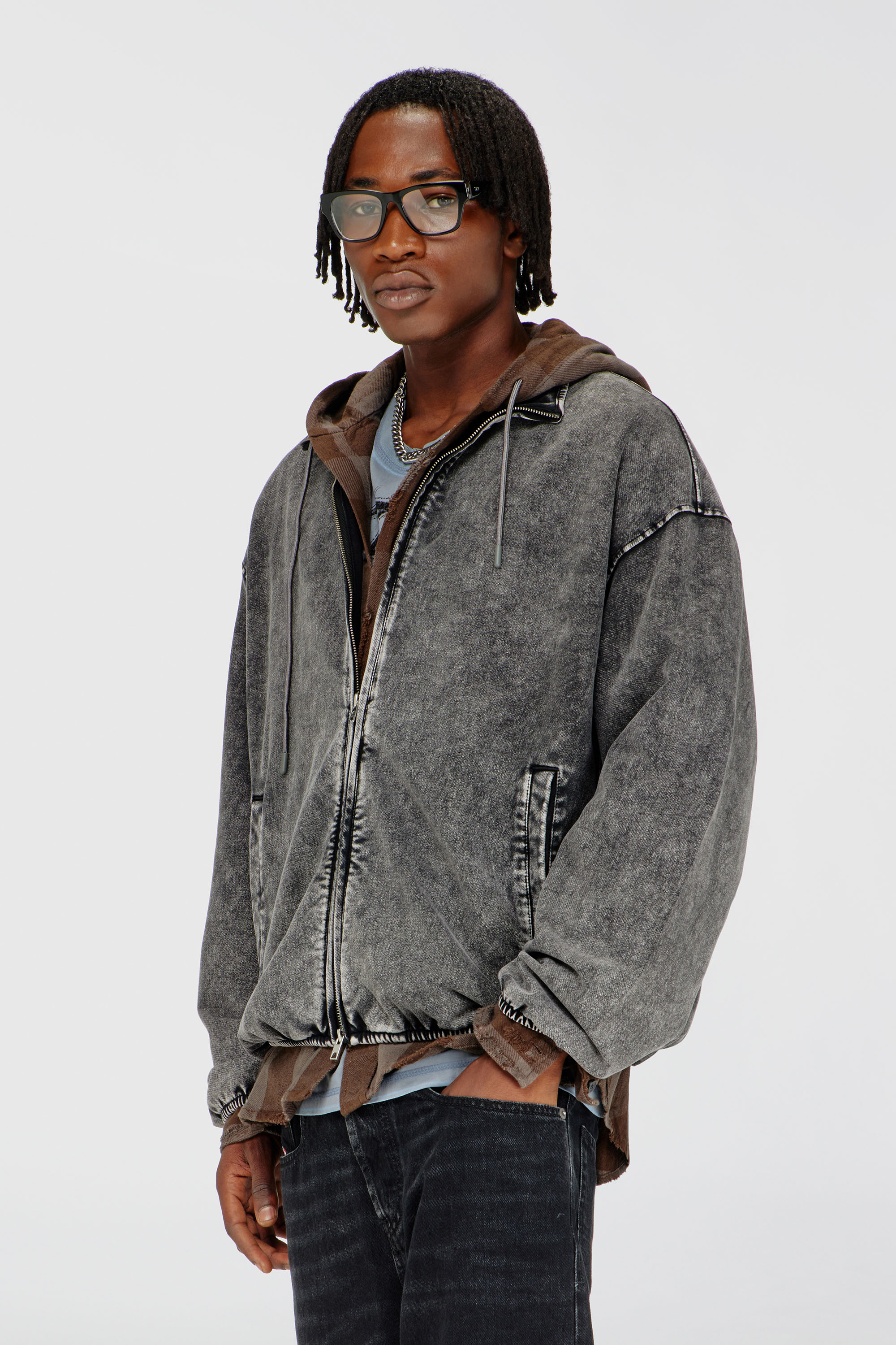 Diesel - S-CORSY, Man's Sweat jacket with denim effect in Grey - 3
