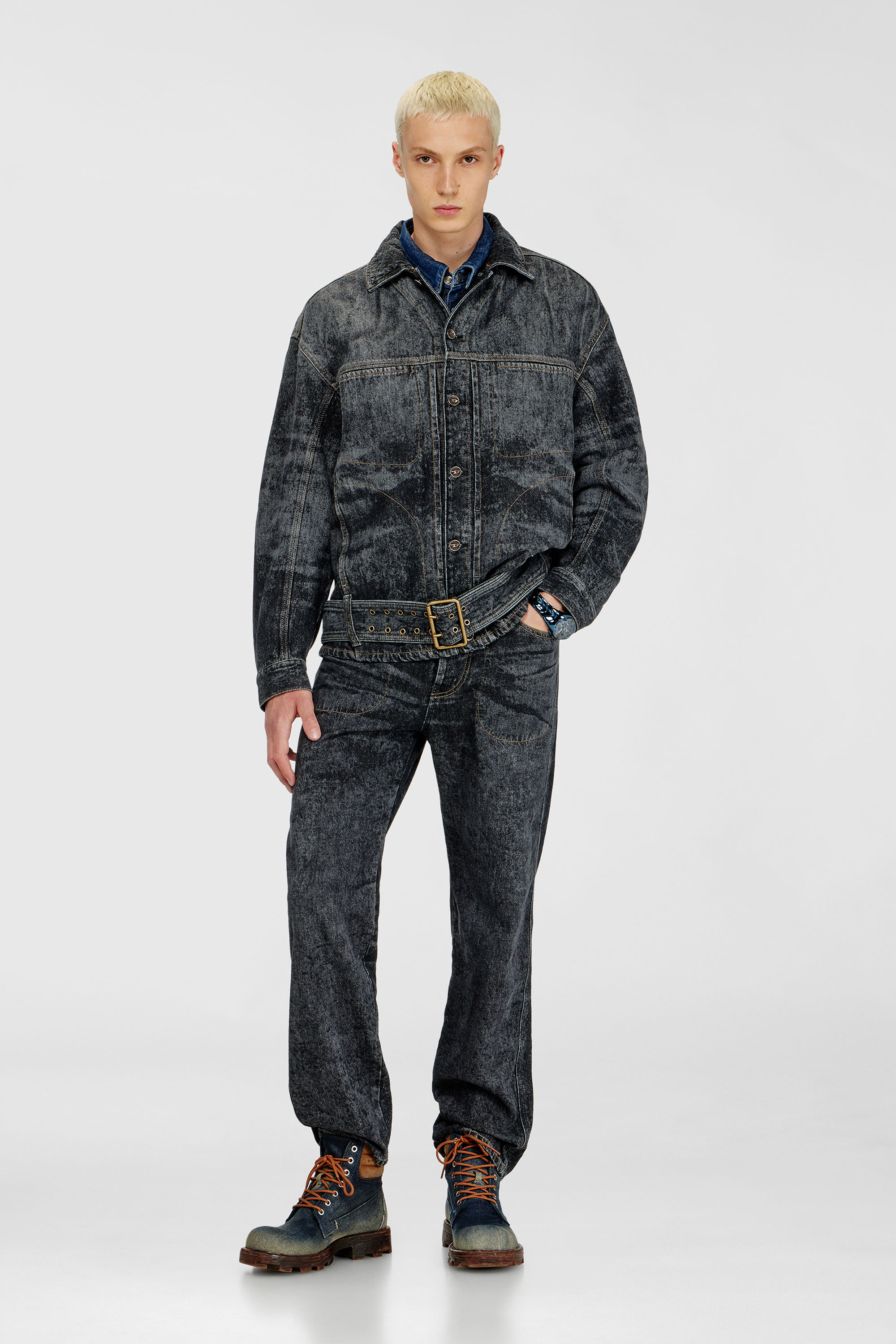 Diesel - D-VALERO-S, Man's Biker-inspired denim jacket in Dark grey - 2