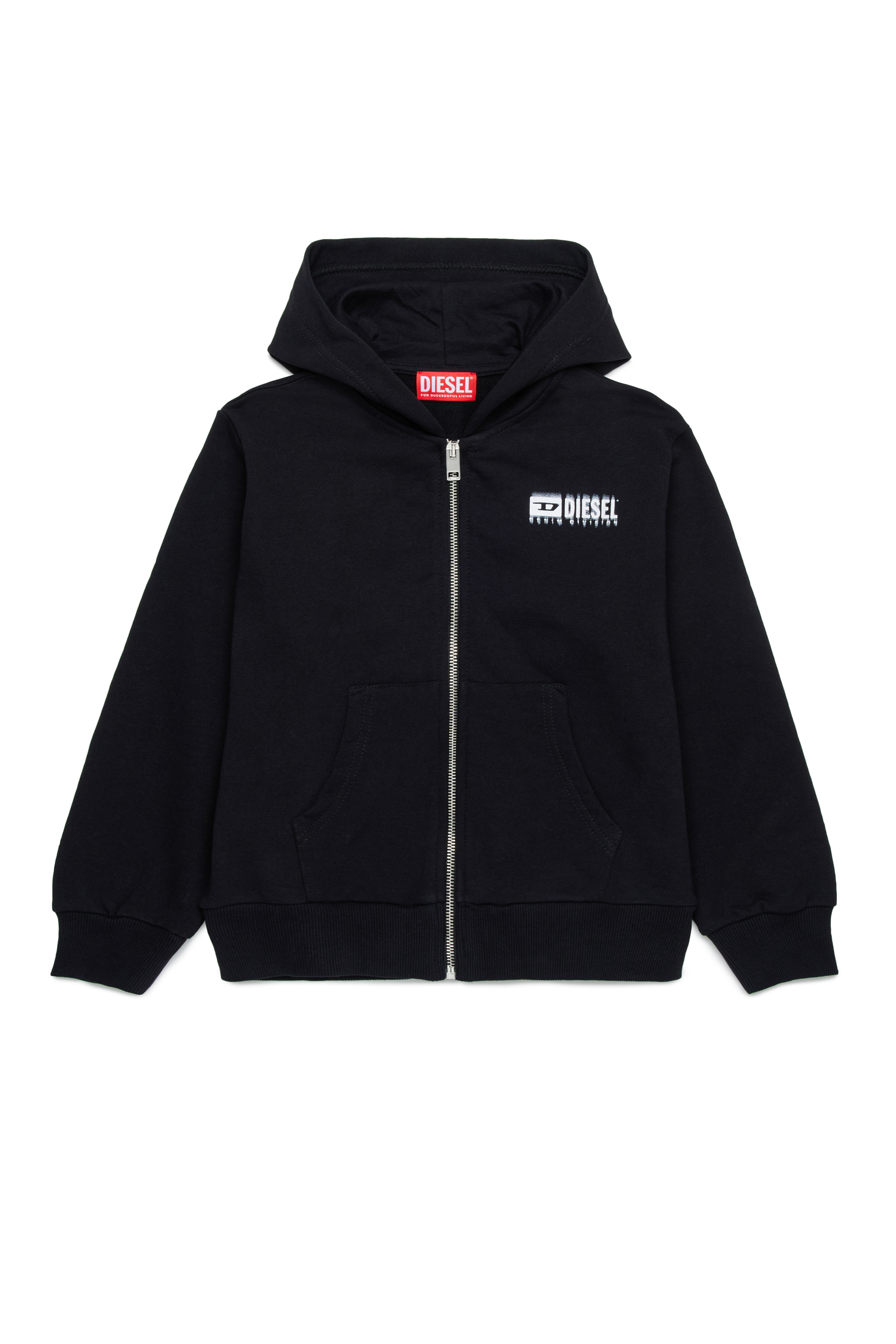 Diesel - SVOUGZIP OVER, Man's Zip-up hoodie with smudged logo in Black - 1