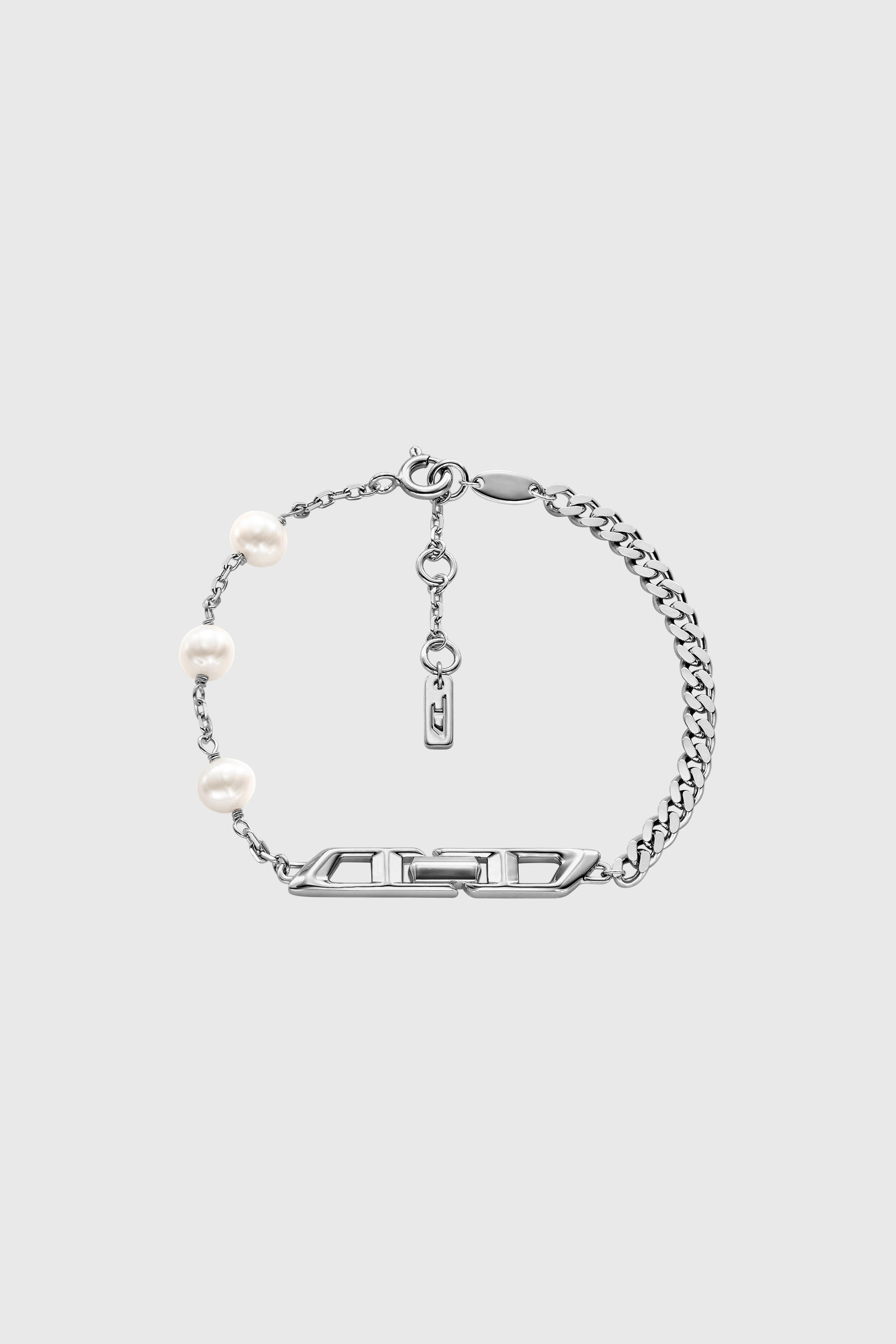 Diesel - DL1372040, Unisex's Sterling silver and pearl chain bracelet in Silver - 1