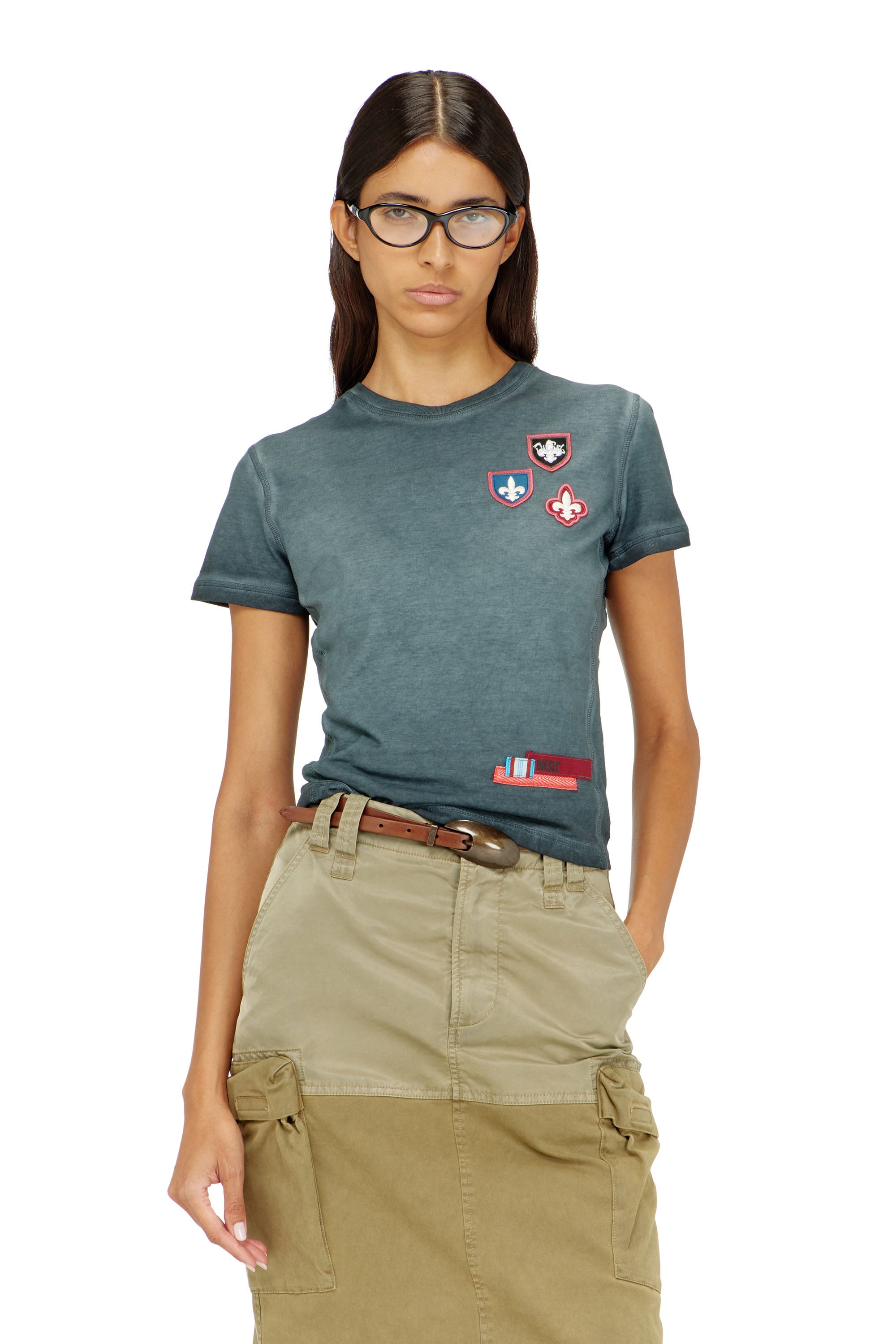 Diesel - T-UNCUTY-WAF, Woman's T-shirt with patches and microwaffle sides in null - 1