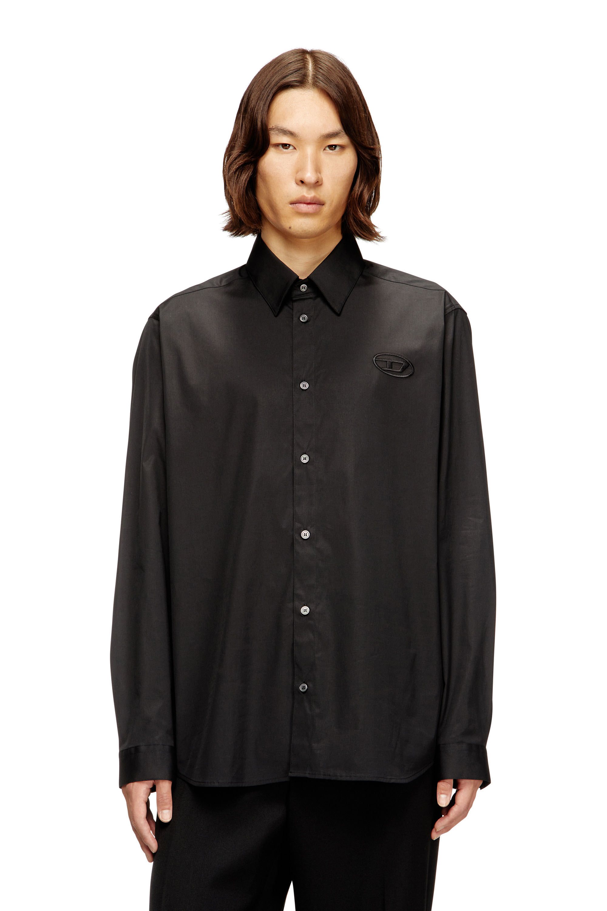 Diesel - S-SIMPLY-GSBH, Man's Stretch poplin shirt with embroidery in Black - 3