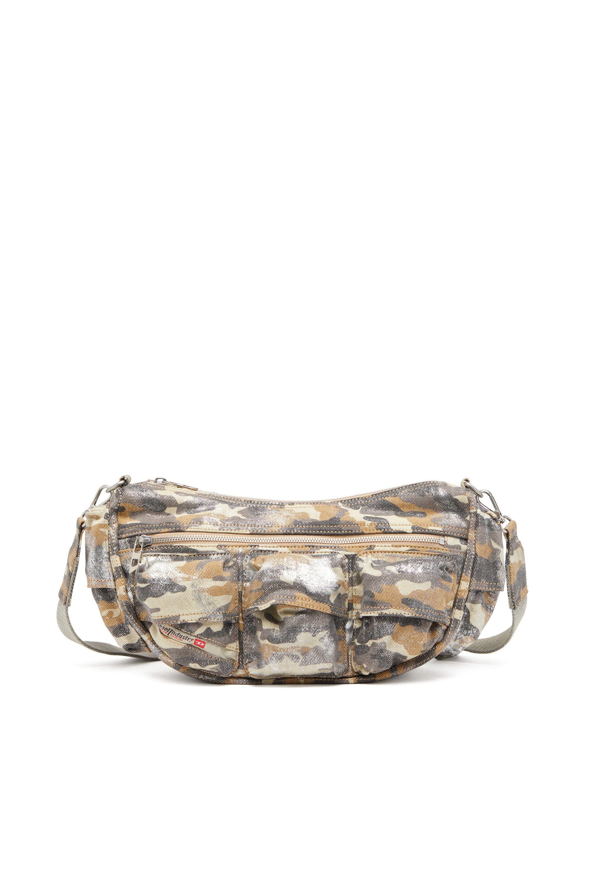 Diesel - MULTI-PKTS SHOULDER BAG X, Woman's Multi-Pkts-Multipocket bag in metallic camo twill in Multicolor/Brown - 1