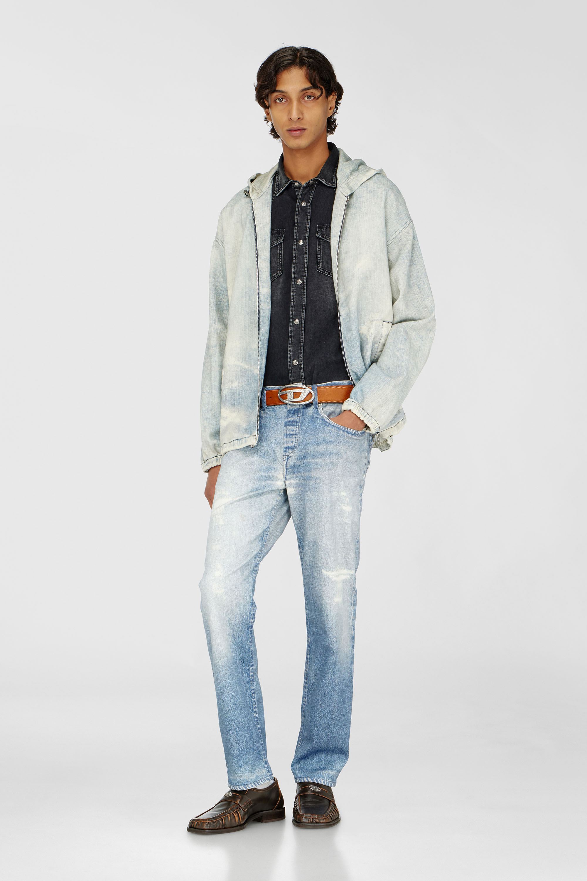 Diesel - D-WYNNY JOGG, Man's Hooded JoggJeans jacket with trompe l&rsquo;oeil in Light Blue - 2