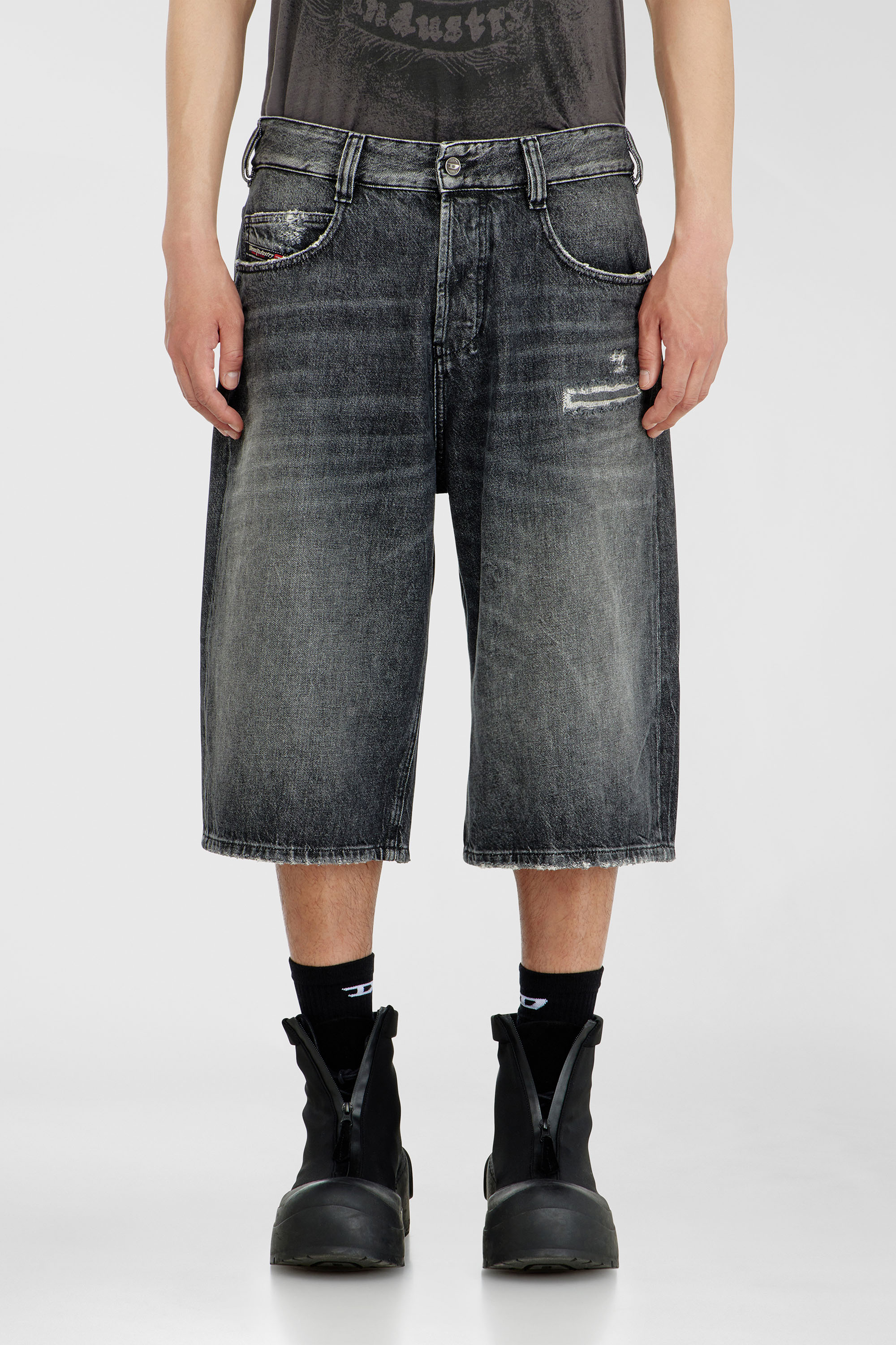 Diesel - D-ENIM-M-SHORT, Unisex's Denim relaxed shorts with abrasions in Dark grey - 1