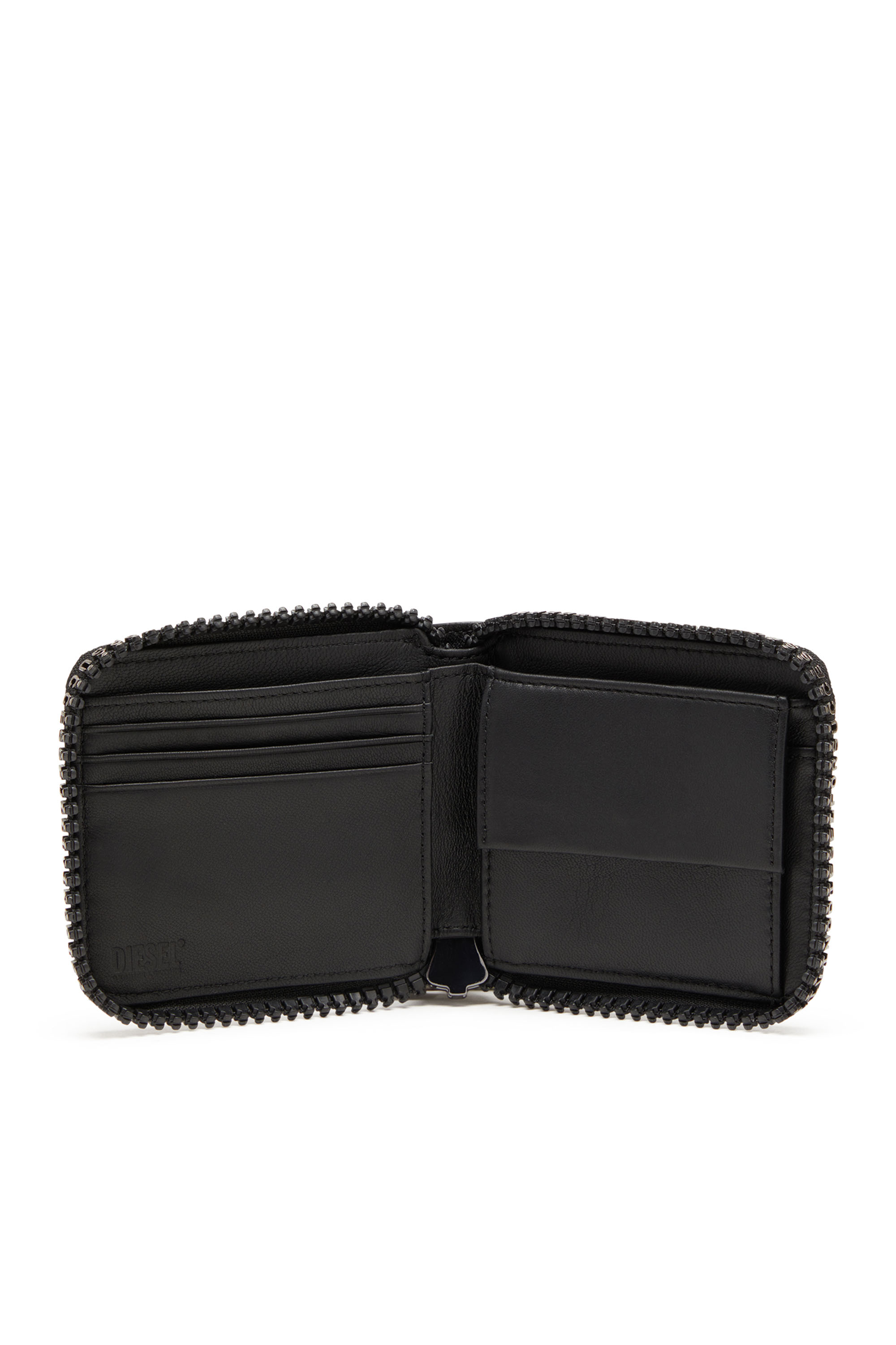 Diesel - ZIP-D BI-FOLD COIN ZIP XS, Man Leather zip wallet with logo zip in Black - Image 4
