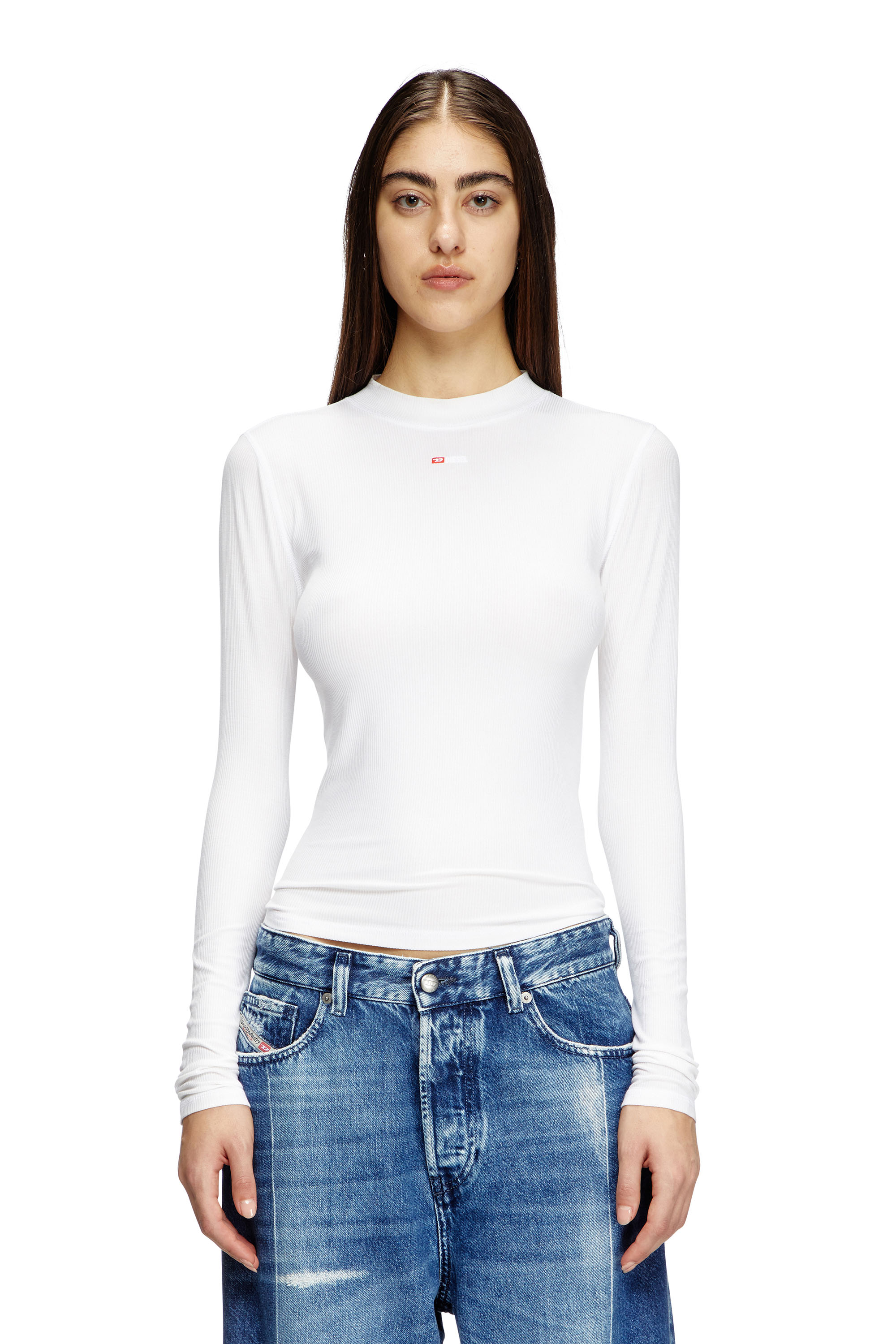 Diesel - T-MOKKY-LS-MICRODIV, Woman's Ribbed top with mock neck in White - 3