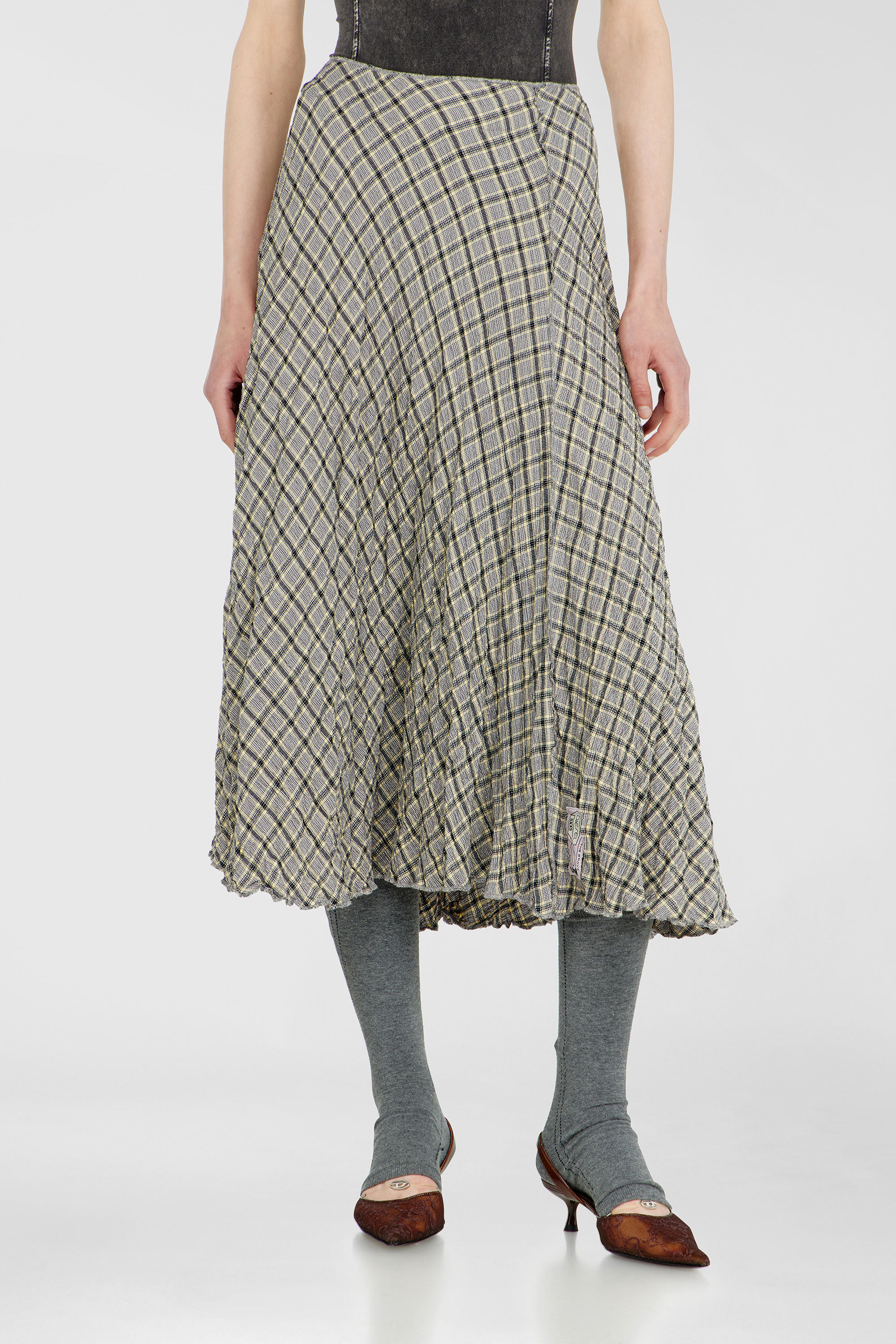 Diesel - O-XYGEN, Woman's Midi skirt in seersucker-effect check in Grey - 1