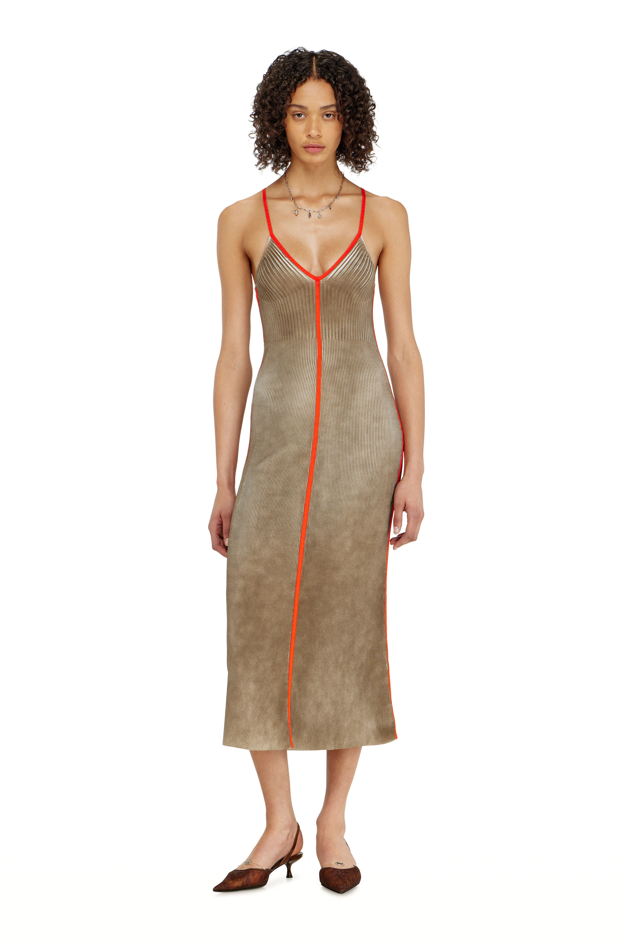 Diesel - M-SARMELA, Woman's Rib-knit midi cami dress with contrast bands in null - 3