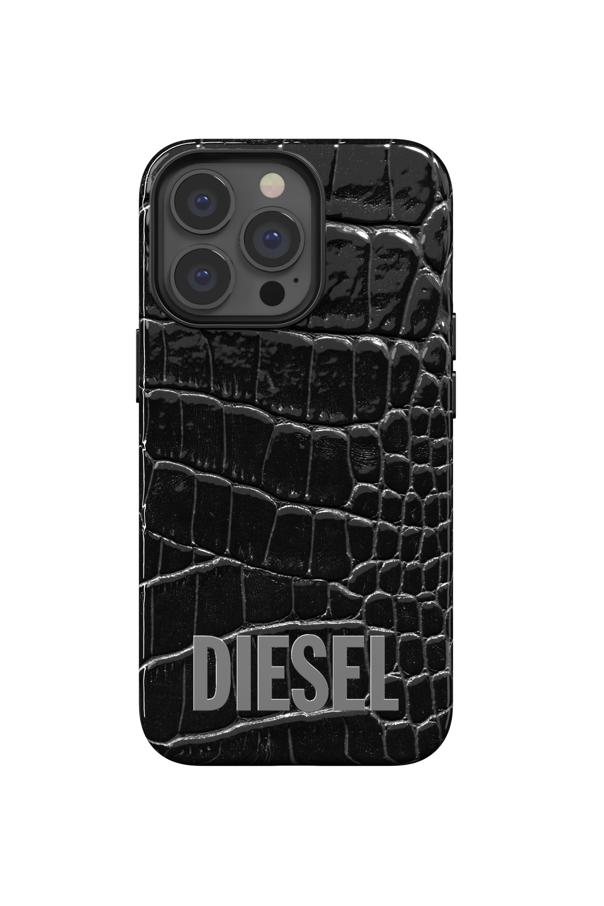 Diesel - 47174 STANDARD CASE, Unisex's Moulded case alligator leather wrap for iPhone 13 Pro in Black - 2