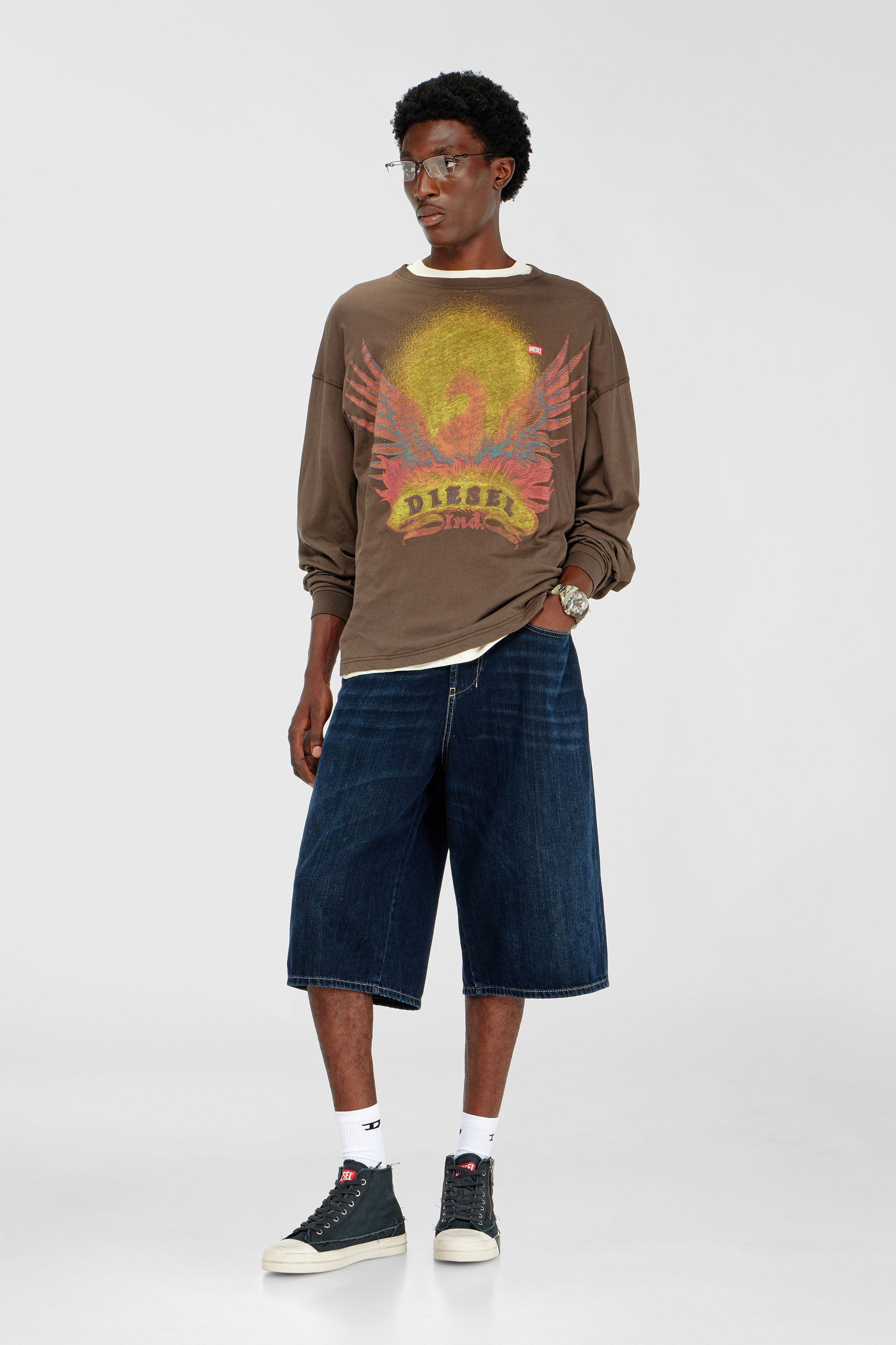 Diesel - T-BOXT-LS-AA1, Man's Long sleeve T-shirt with Phoenix graphic in Brown - 2