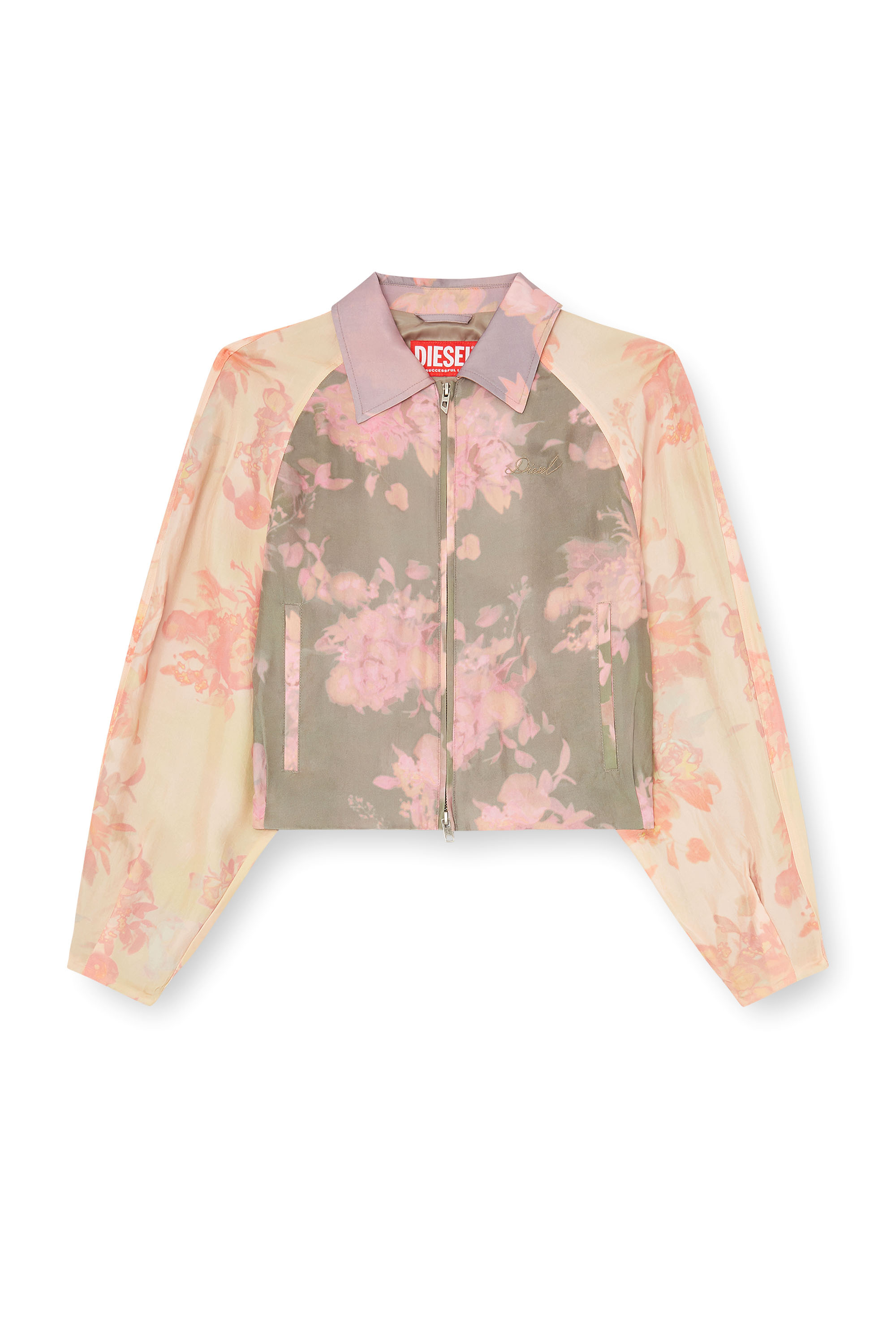 Diesel - G-ALENA, Woman's Floral bomber jacket in crinkled acetate in Green/Pink - 2