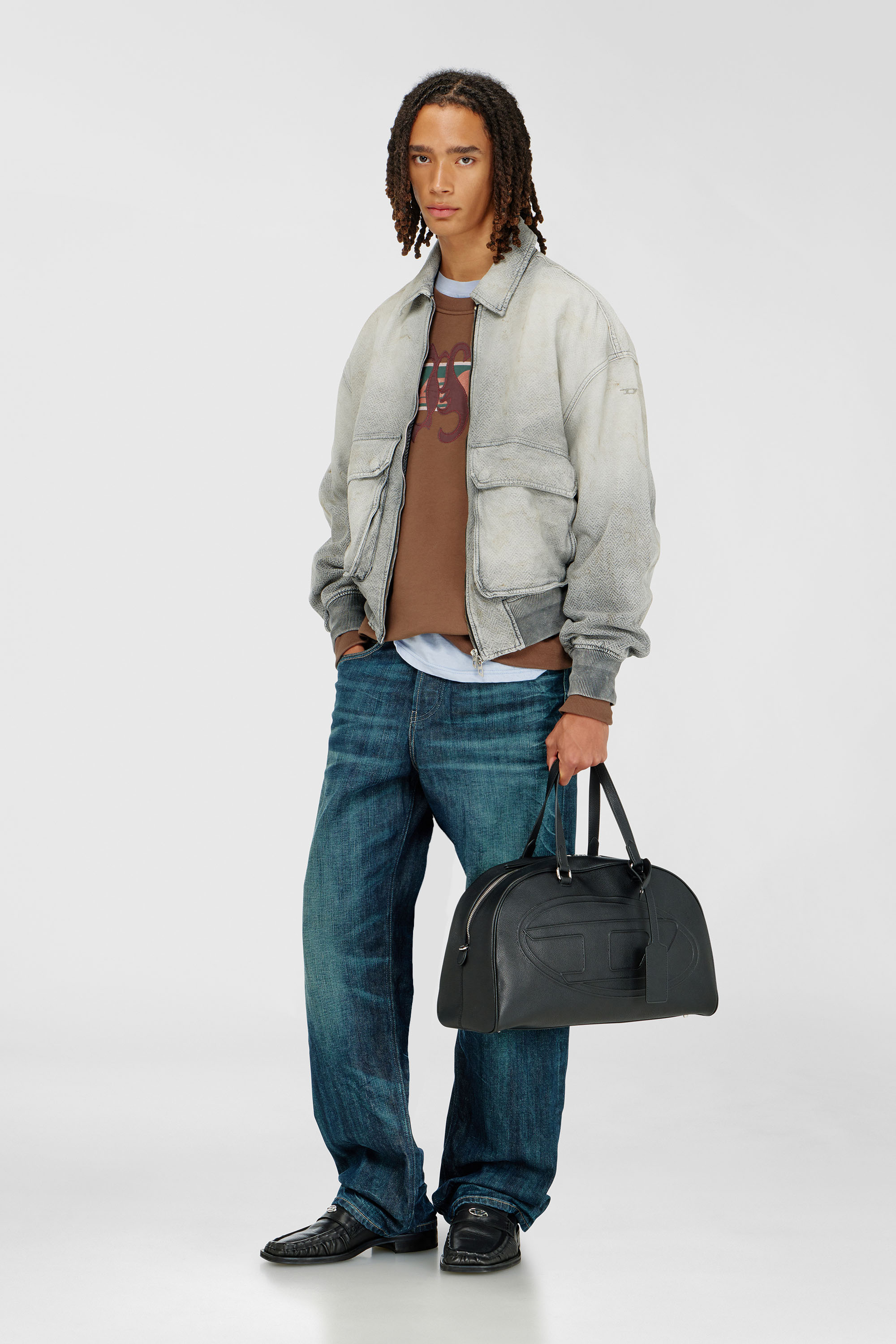 Jacket in distressed herringbone denim