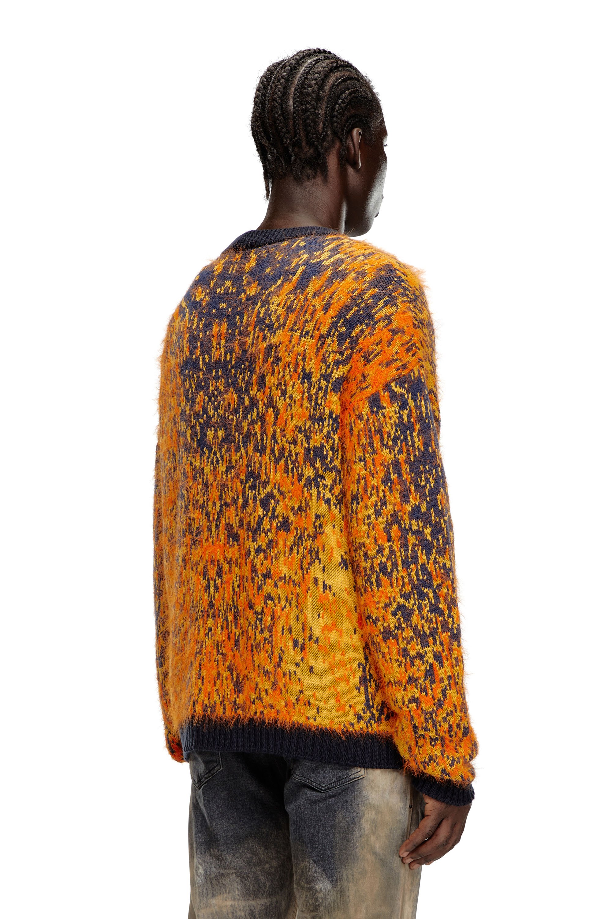 Diesel - K-RANGER, Man Fuzzy cardigan with abstract pattern in Orange - Image 4