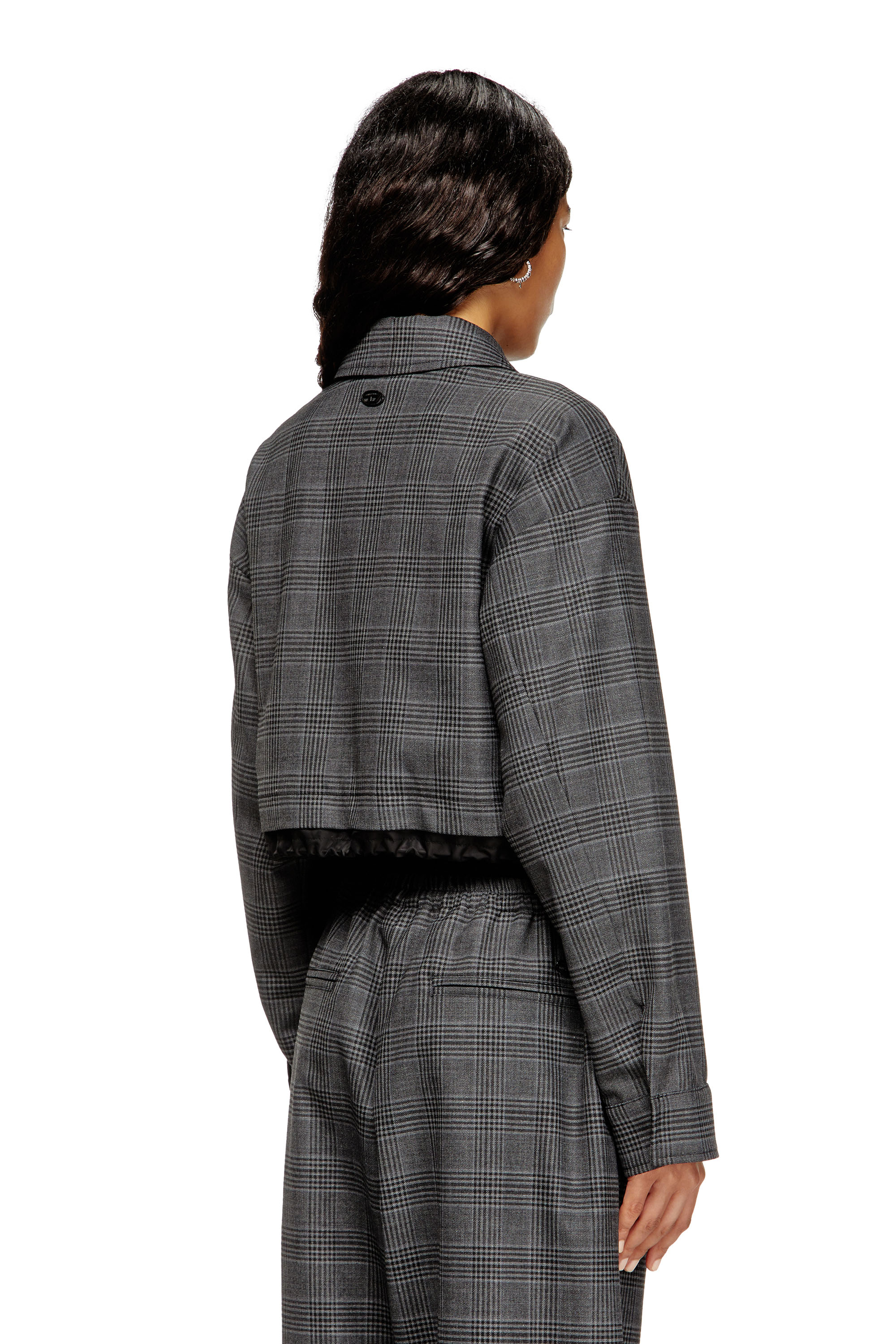 Diesel - J-TING-FEM, Woman's Cropped Prince of Wales wool-blend coach jacket in null - 4