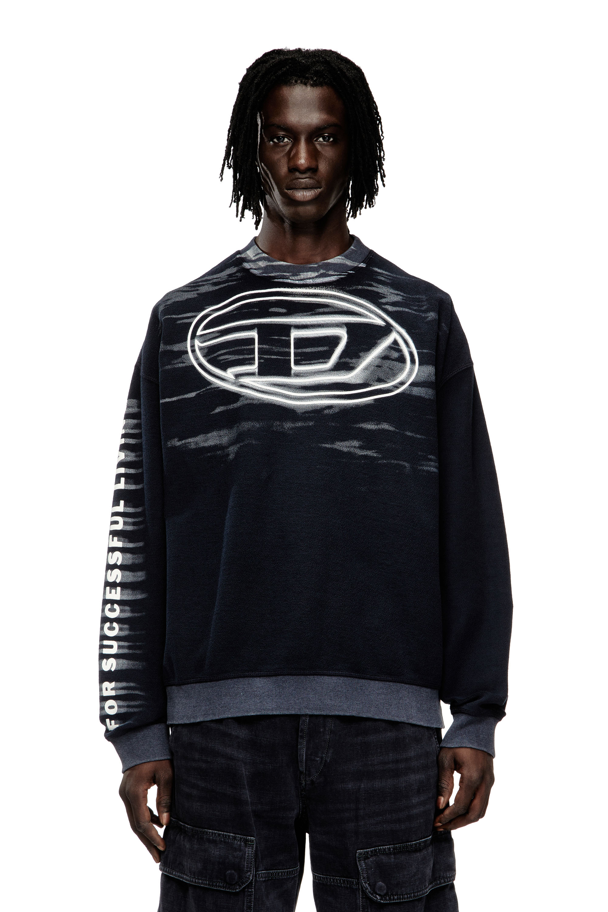 Diesel - S-BOXT-T1, Man's Cotton sweatshirt with Oval D print in Dark Blue - 1