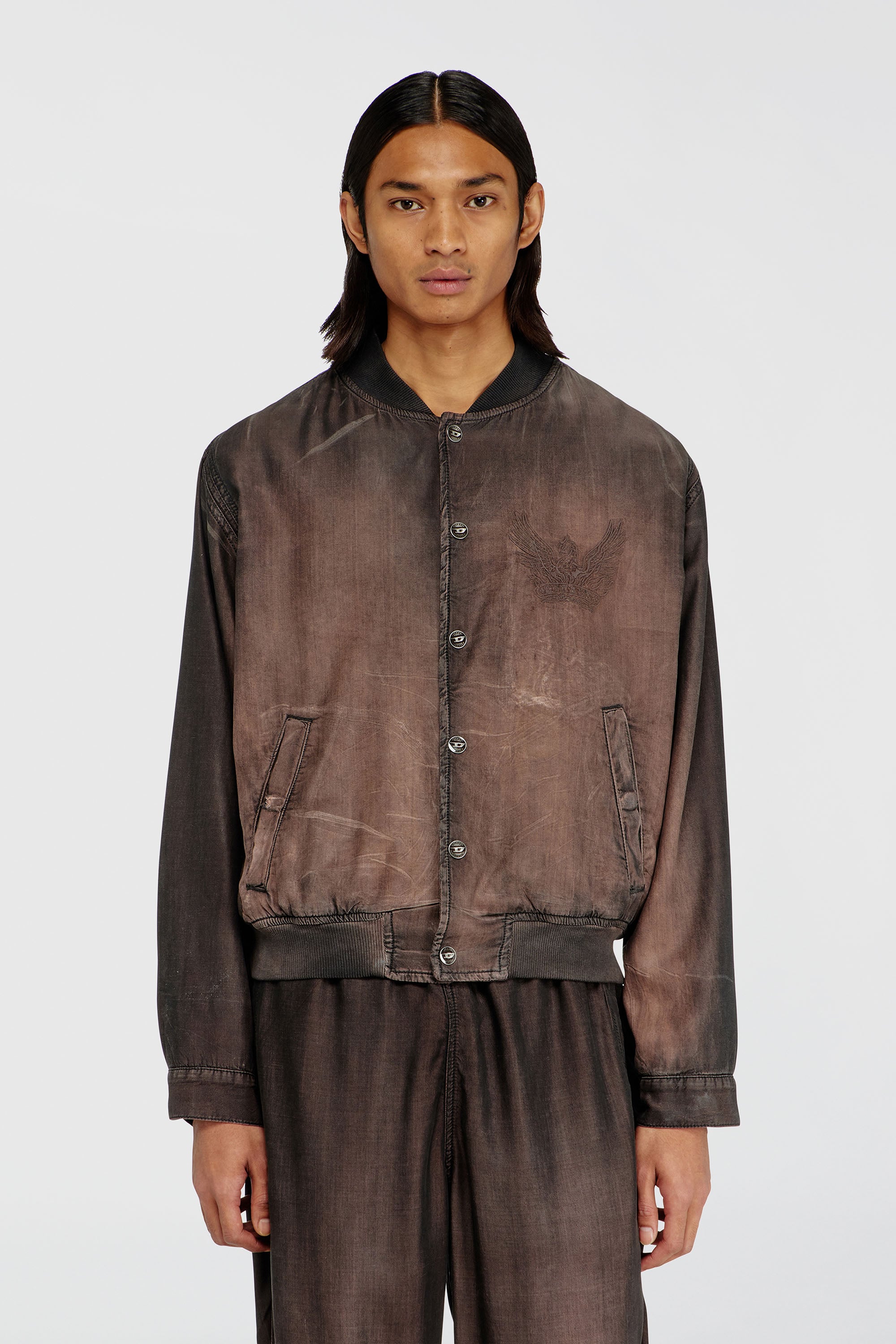 Diesel - D-BELMOR-S, Man's Bomber jacket in fluid coated denim in Brown - 3