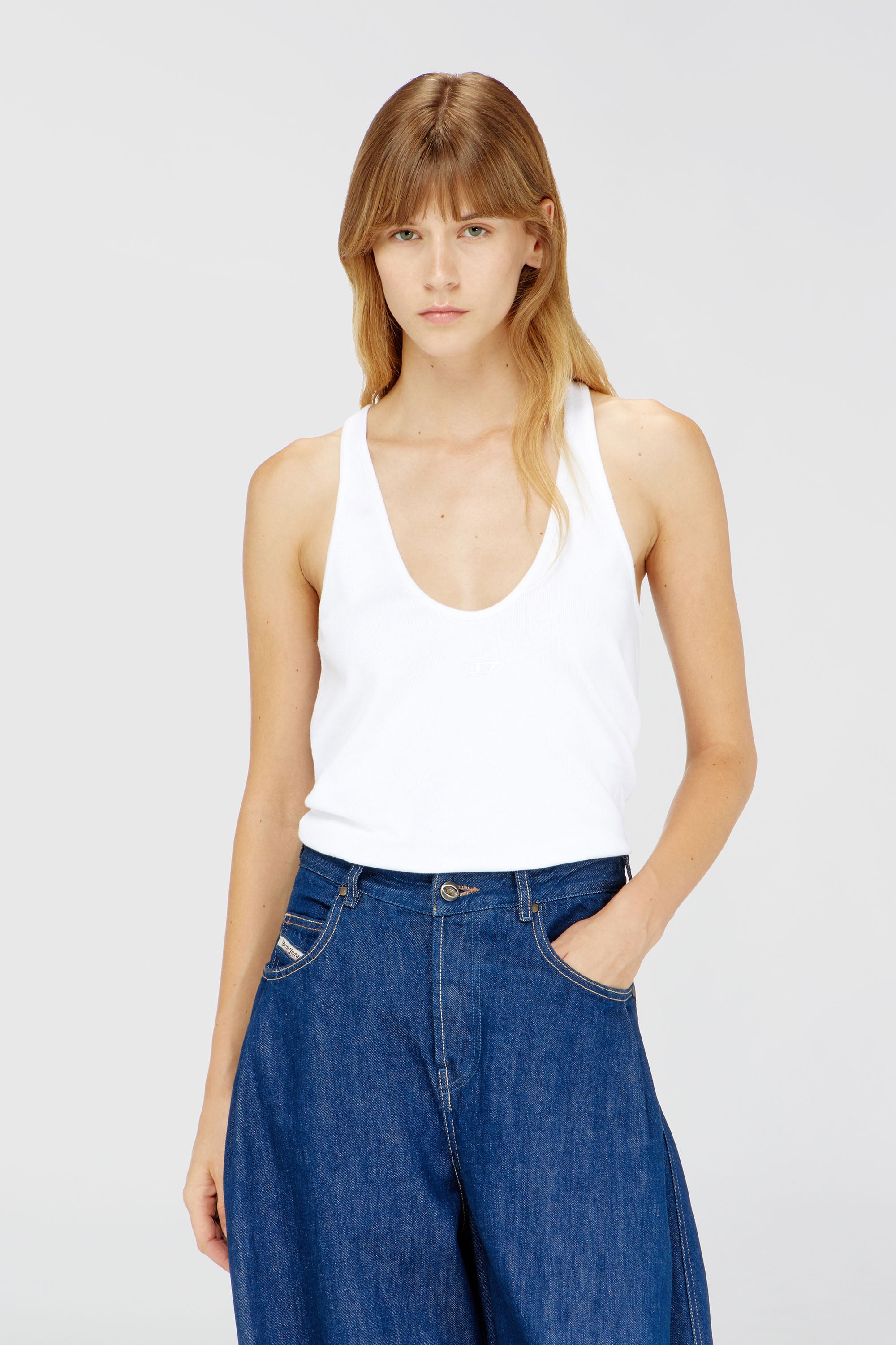 Diesel - T-IPSYA-LKDS, Woman's Ribbed tank top with Oval D in White - 1