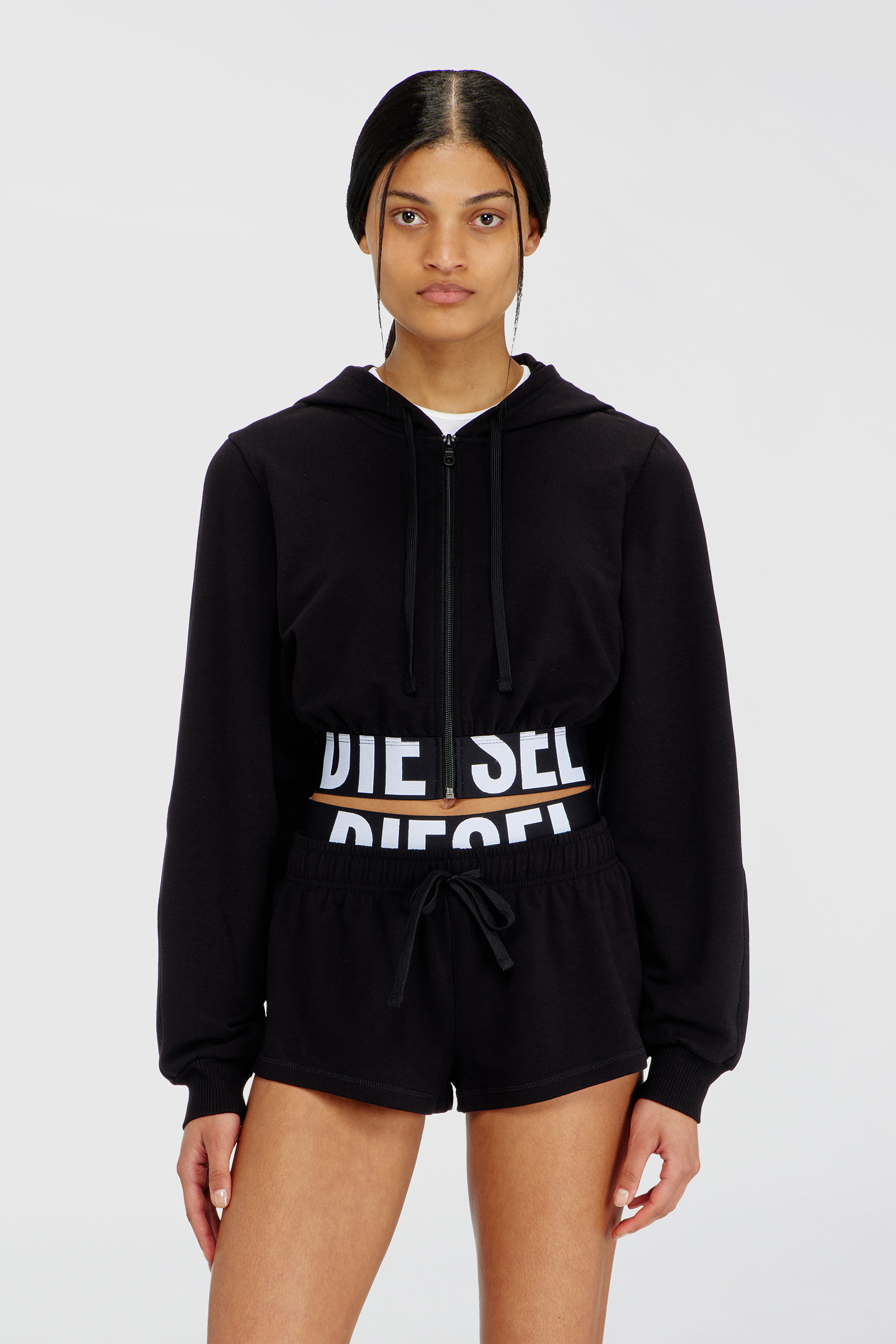 Diesel - NIKA-D-POP, Woman's Cropped hoodie with logo band in Black - 3