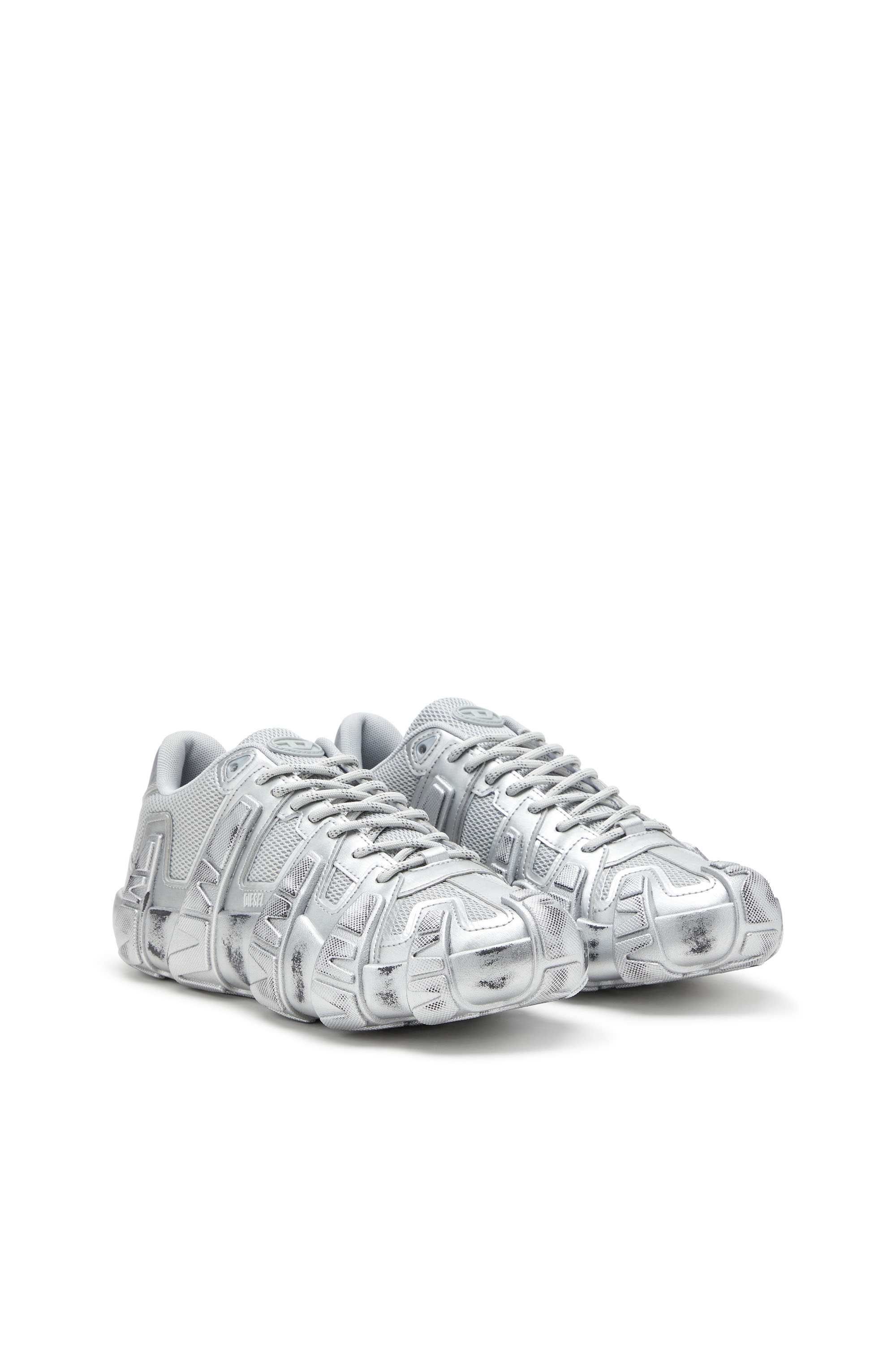 S-D-GRIFFE LOW, Silver Diesel - S-D-GRIFFE LOW, Man's S-D-Griffe-Metallic sneakers in mesh and PU in Silver - 2
