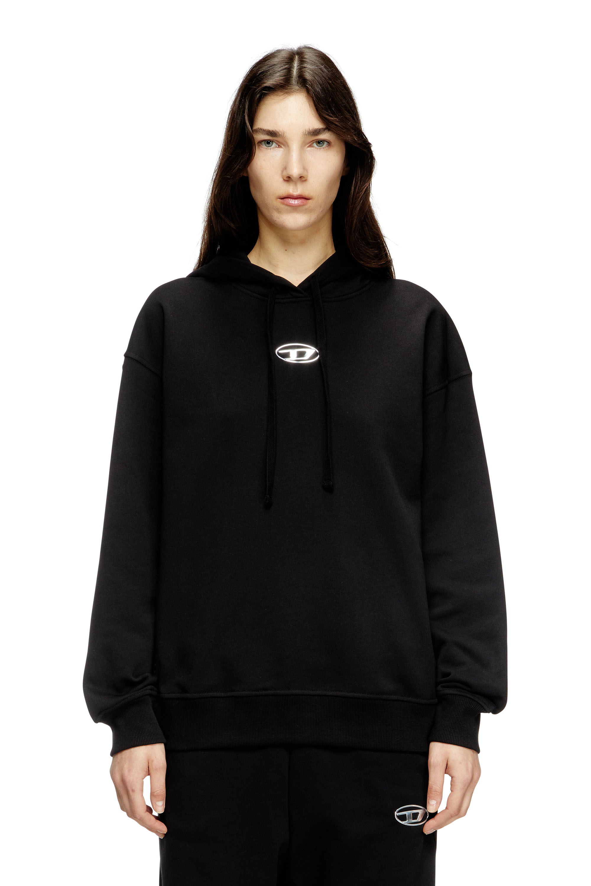 Diesel - F-BUXT-HOOD-OD, Woman's Hoodie with metal-effect Oval D logo in Black - 3
