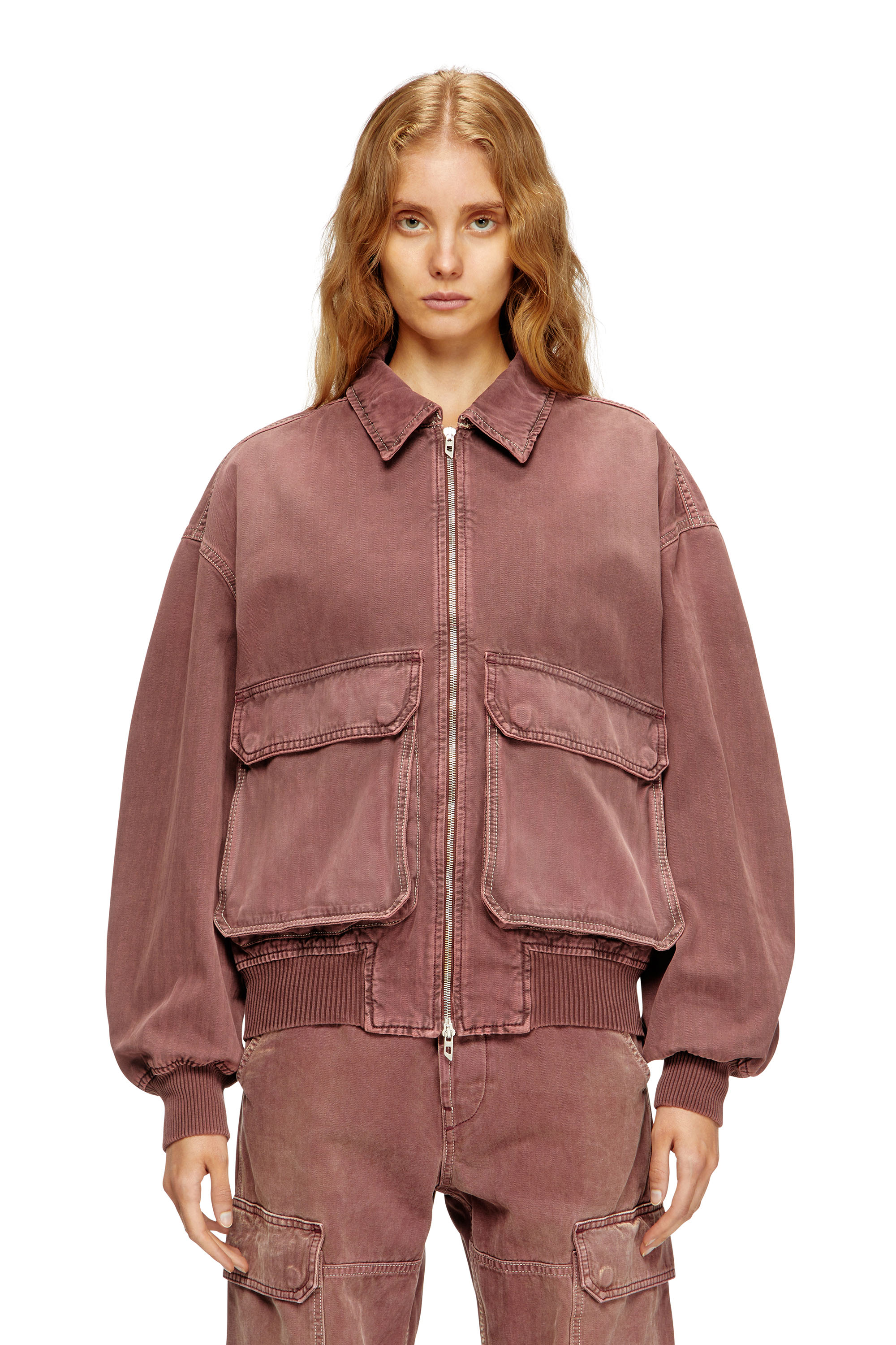 Diesel - D-KURZ, Unisex's Jacket in coloured herringbone denim in Brown - 6