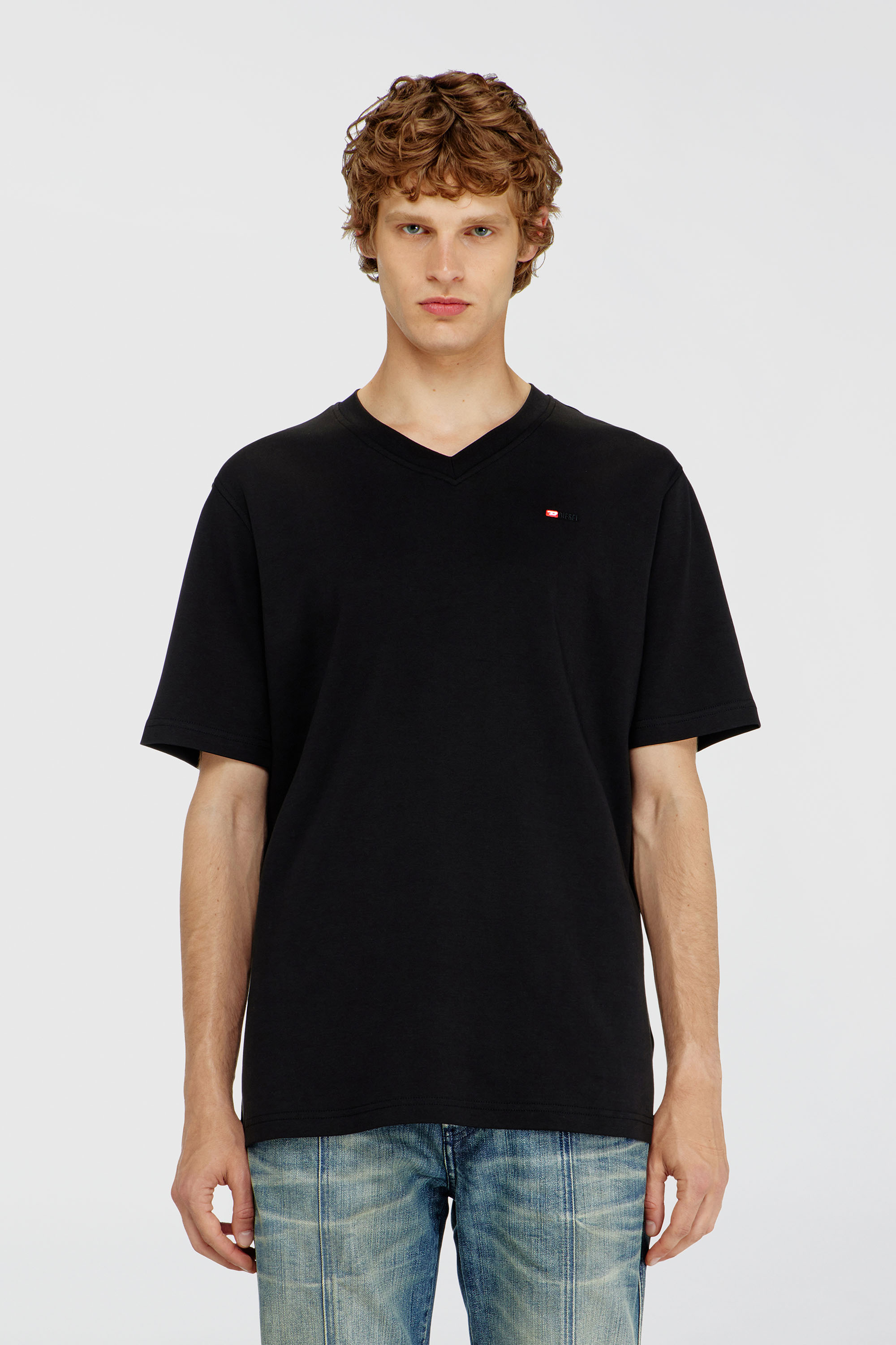 Diesel - T-ADJUST-V-MICRODIV, Man's V-neck T-shirt with micro logo embroidery in Black - 1