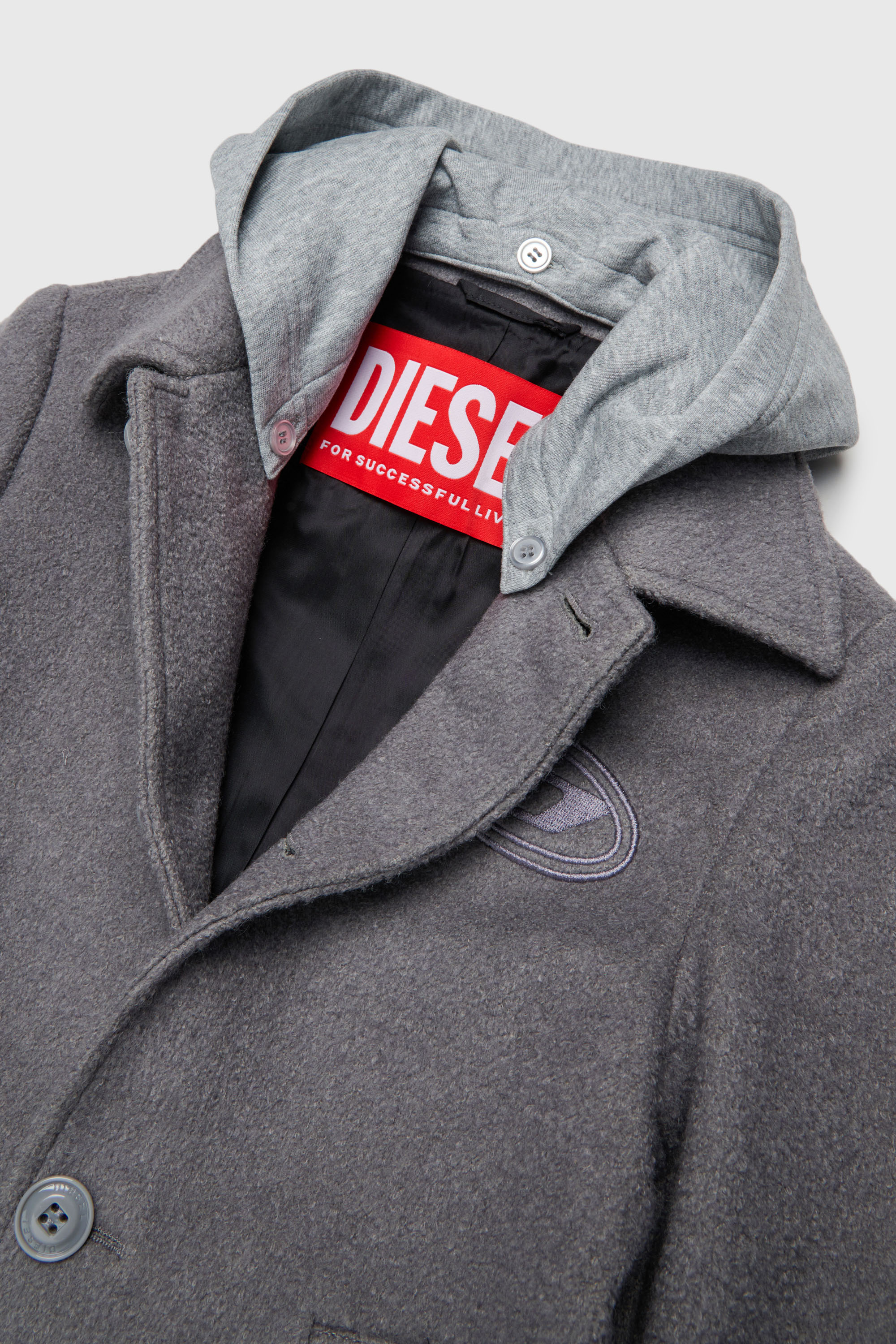 Diesel - JASTONEOUT, Man's Wool-blend coat with detachable hood in Dark grey - 3
