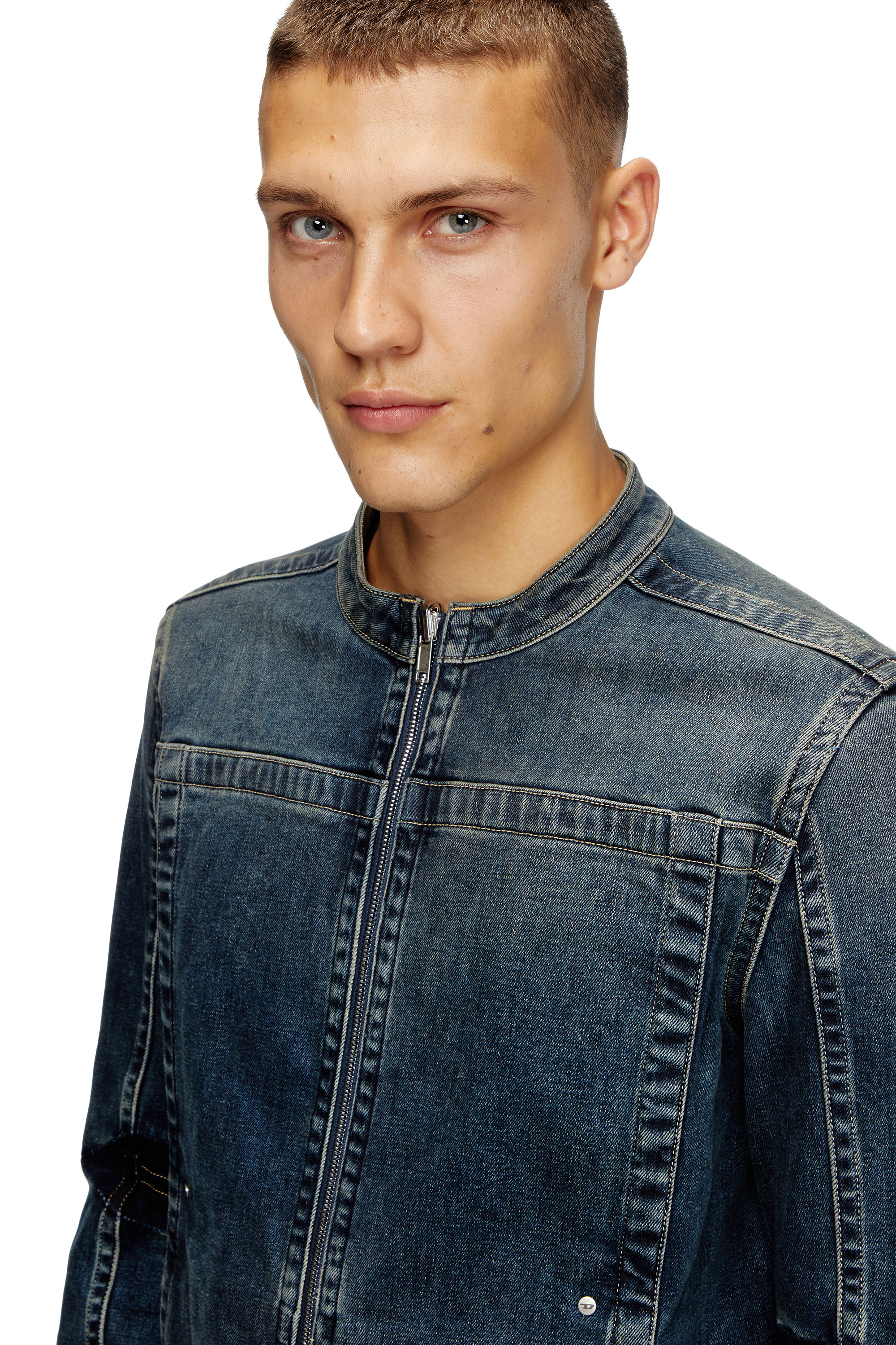 Diesel - D-GLORY-RE, Man's Moto jacket in Rehab denim in Dark Blue - 6