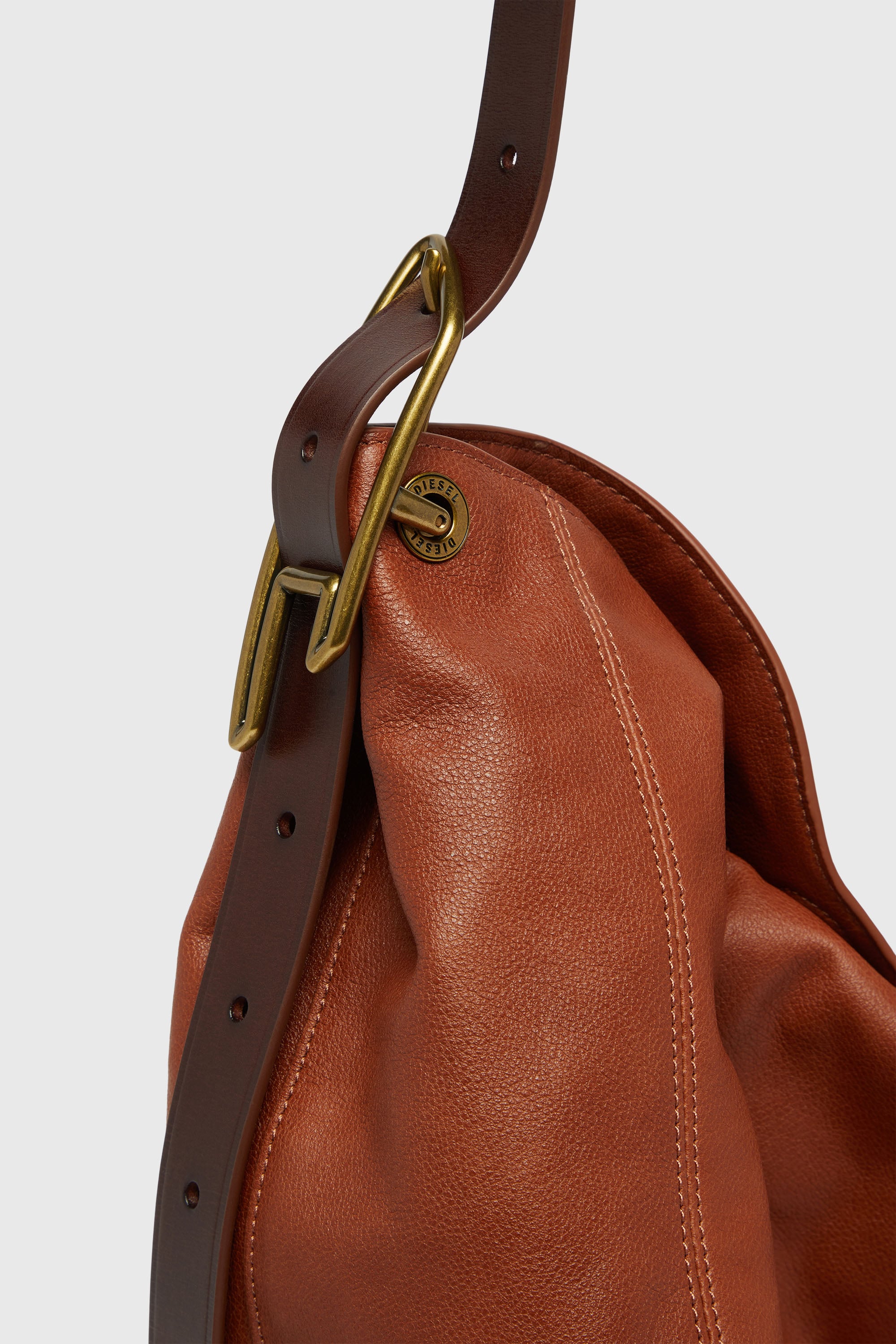 Diesel - D-LINE HOBO L, Woman's D-Line-Hobo bag in shiny leather in Brown - 6
