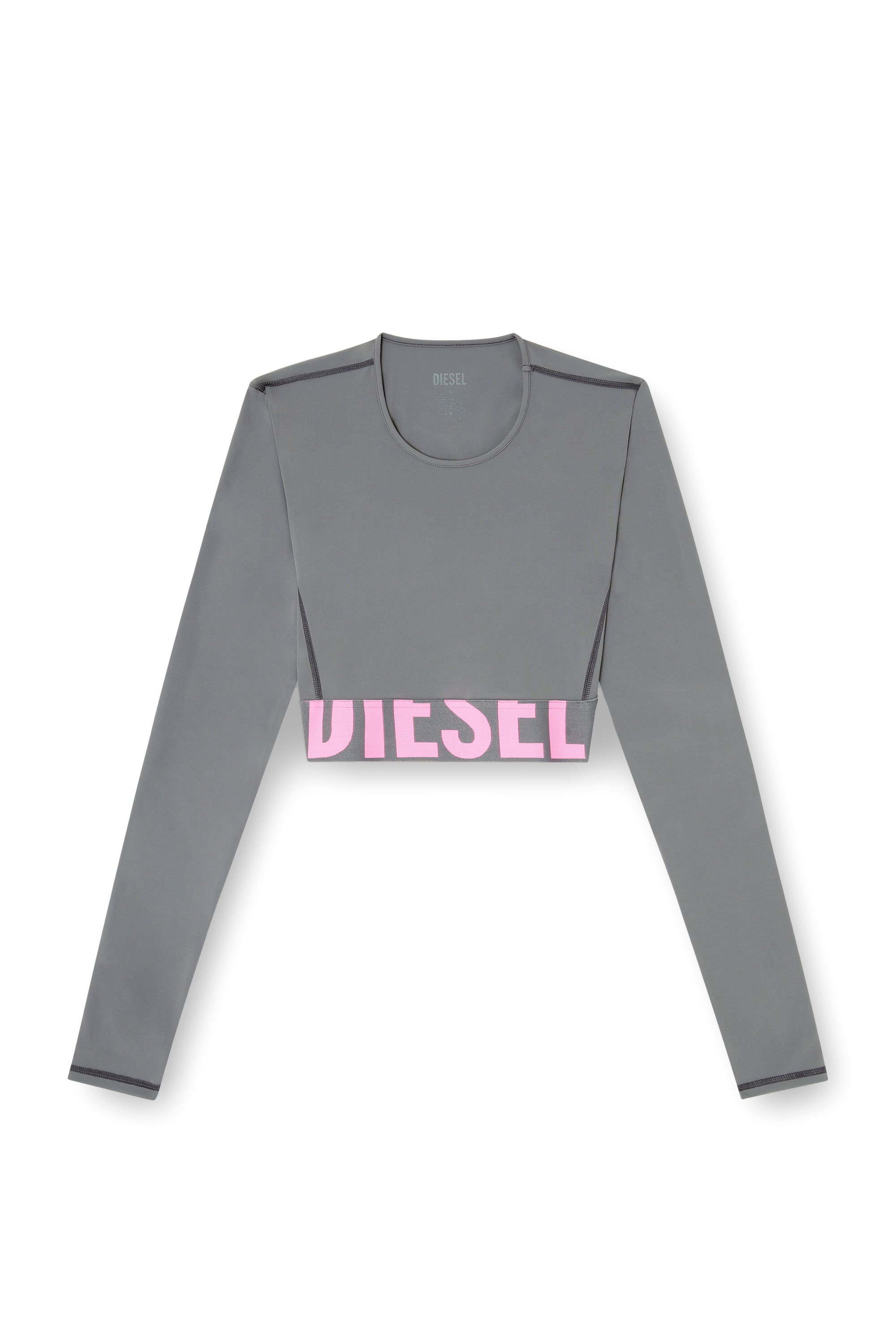 Diesel - MELISSA-D-POP, Woman's Microfibre crop top with cut-off logo in Grey - 4