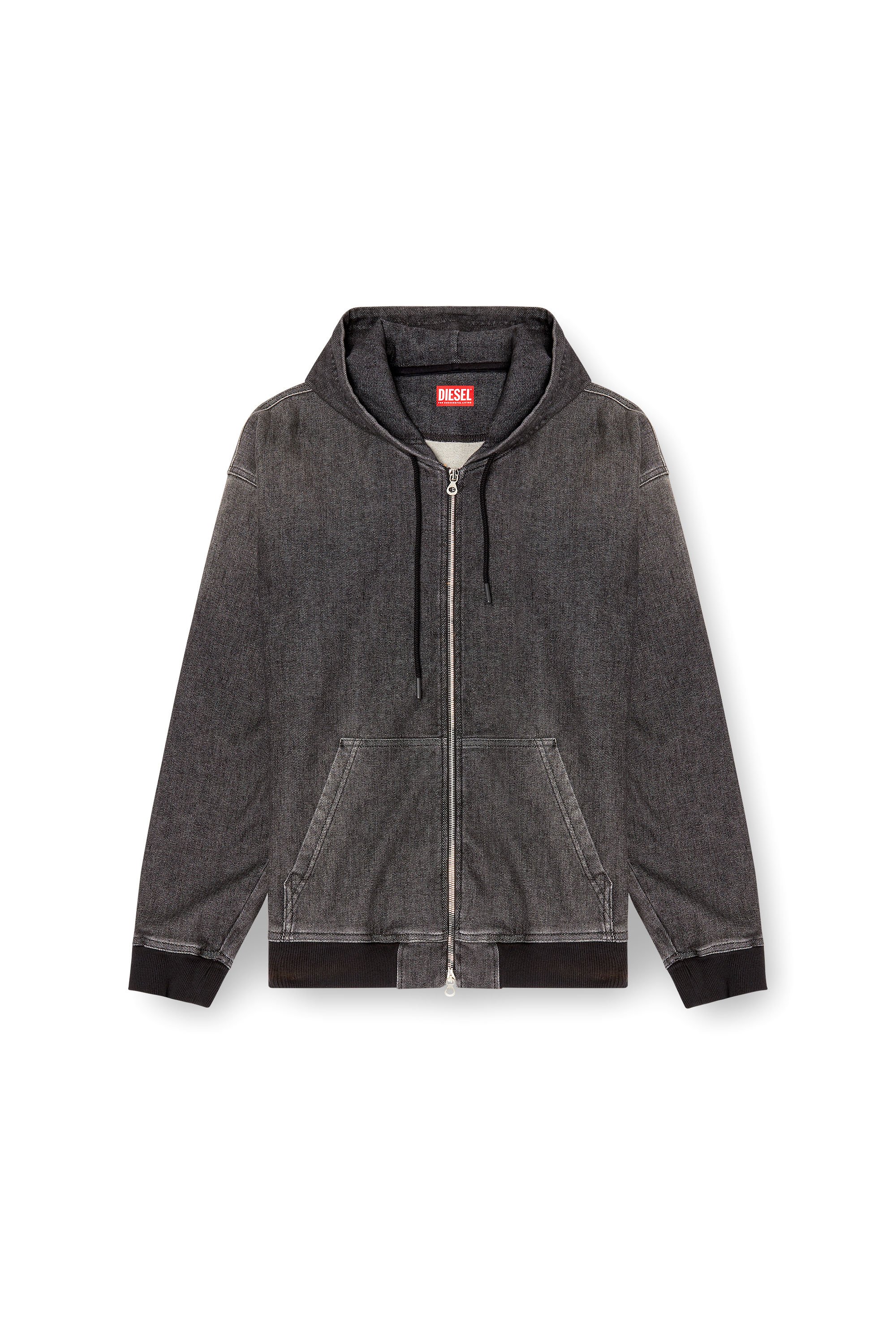 Diesel - D-GIRI-S TRACK, Unisex's Zipped hoodie in dirt-effect Track Denim in Black - 4