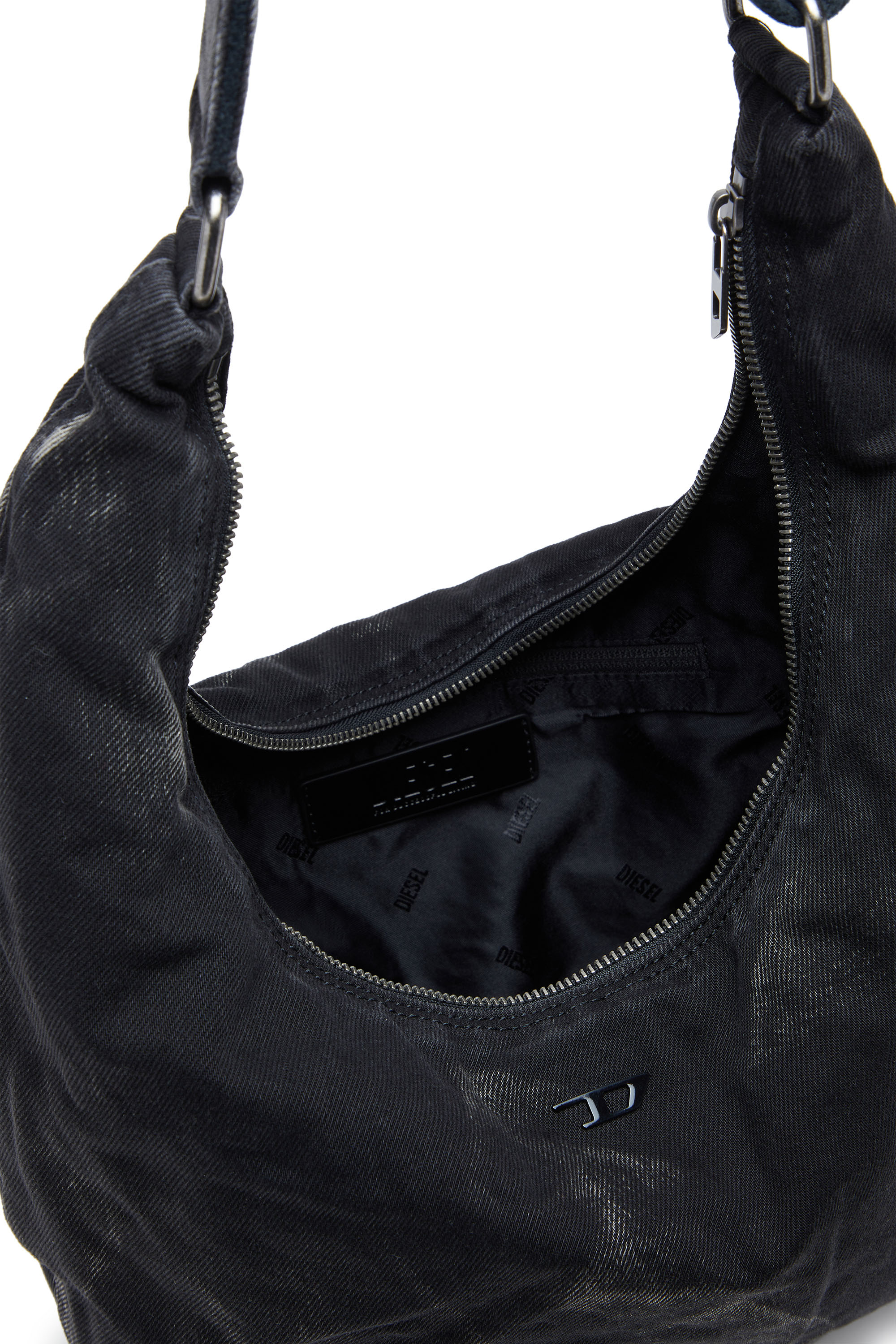 Diesel - RAVE HOBO X, Unisex's Rave - Hobo denim bag with zipper in Black - 3