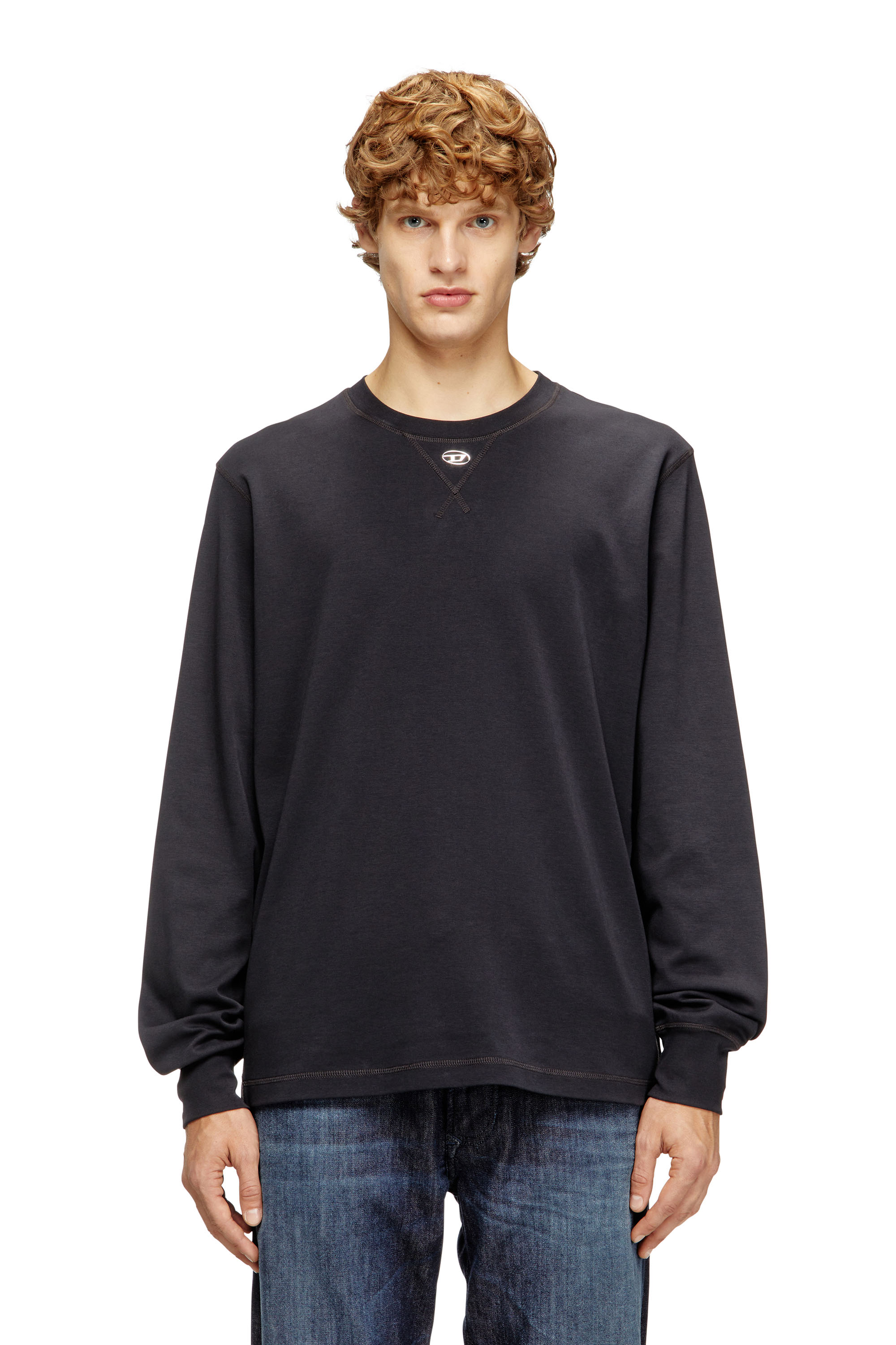 Diesel - T-MADJUST-LS-TR, Man's Cotton long-sleeve T-shirt with Oval D in Dark grey - 3