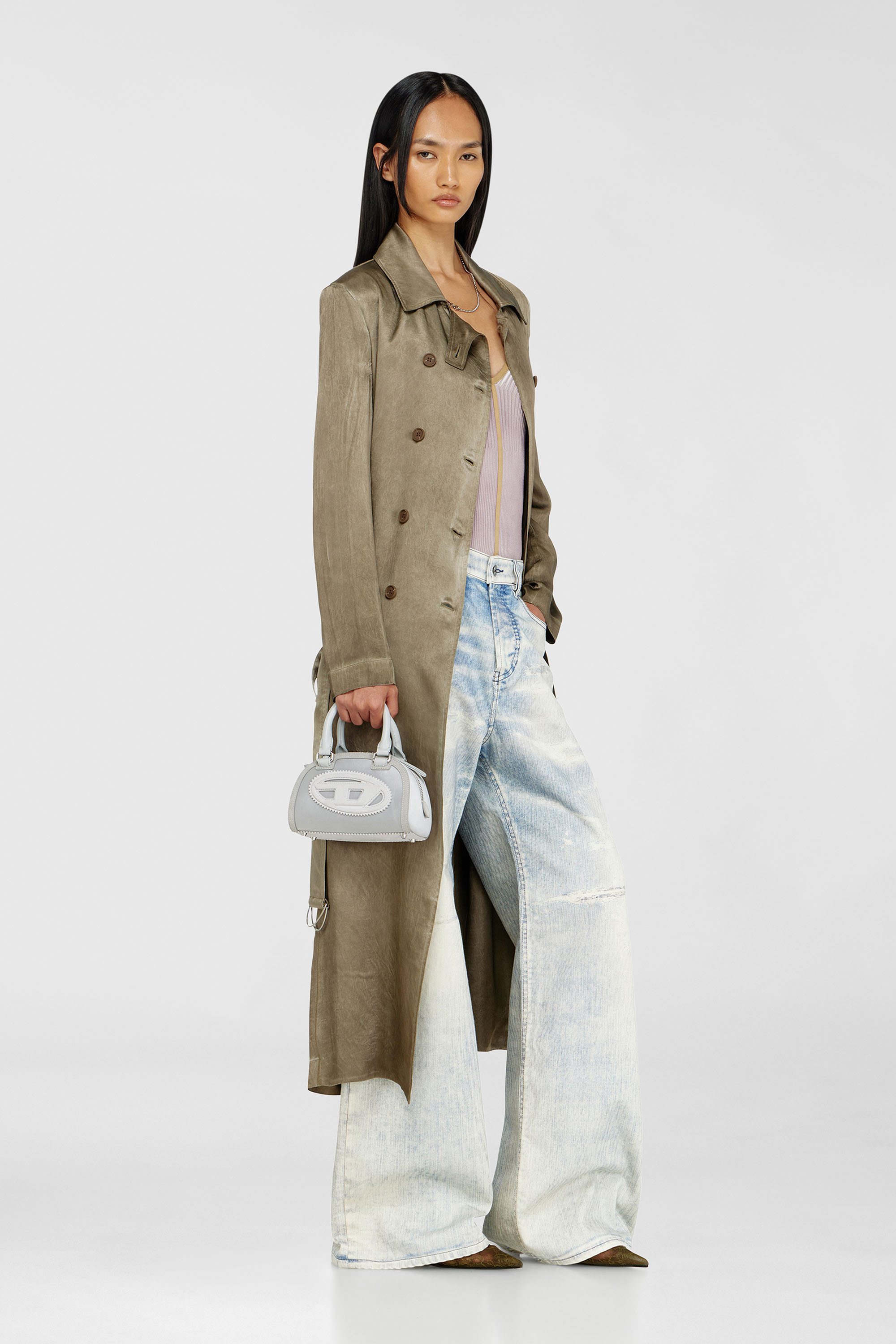 Diesel - G-LADES, Woman's Trench coat in wrinkled satin in Light Brown - 2
