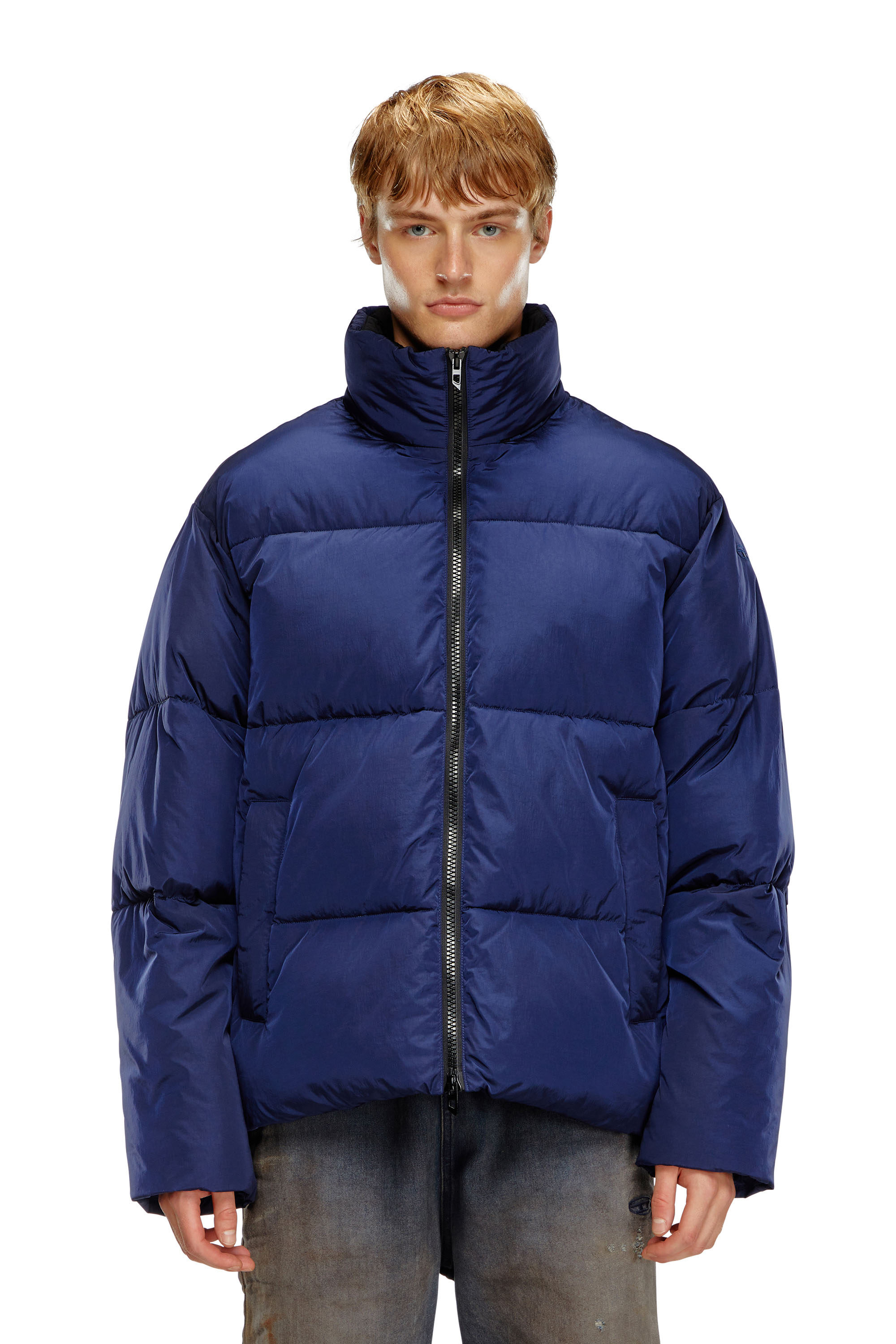 Diesel - W-RAVEEL, Man's Hooded down jacket in wrinkled nylon in Dark Blue - 6