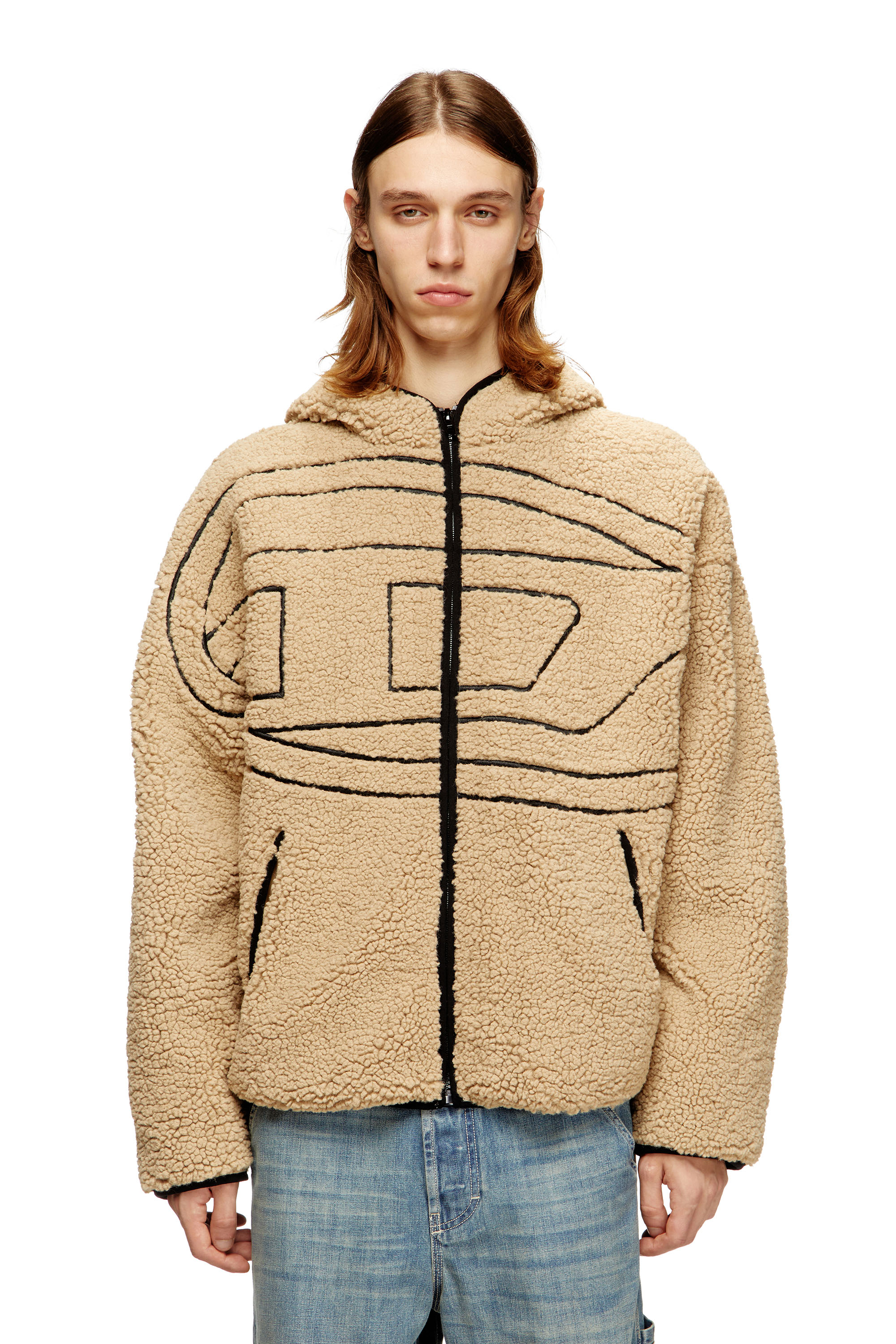 Diesel - S-ZAT, Man's Teddy hoodie sweatshirt in Beige - 3