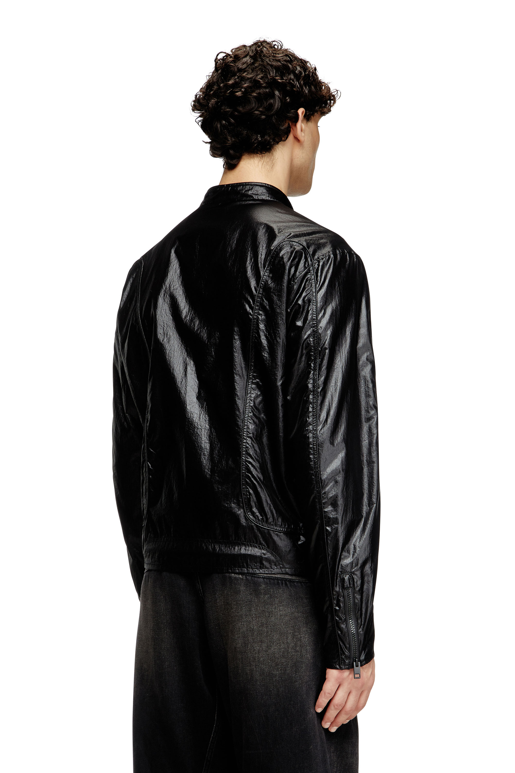 Diesel - J-CLAYS, Man's Biker jacket in shiny ripstop in Black - 4