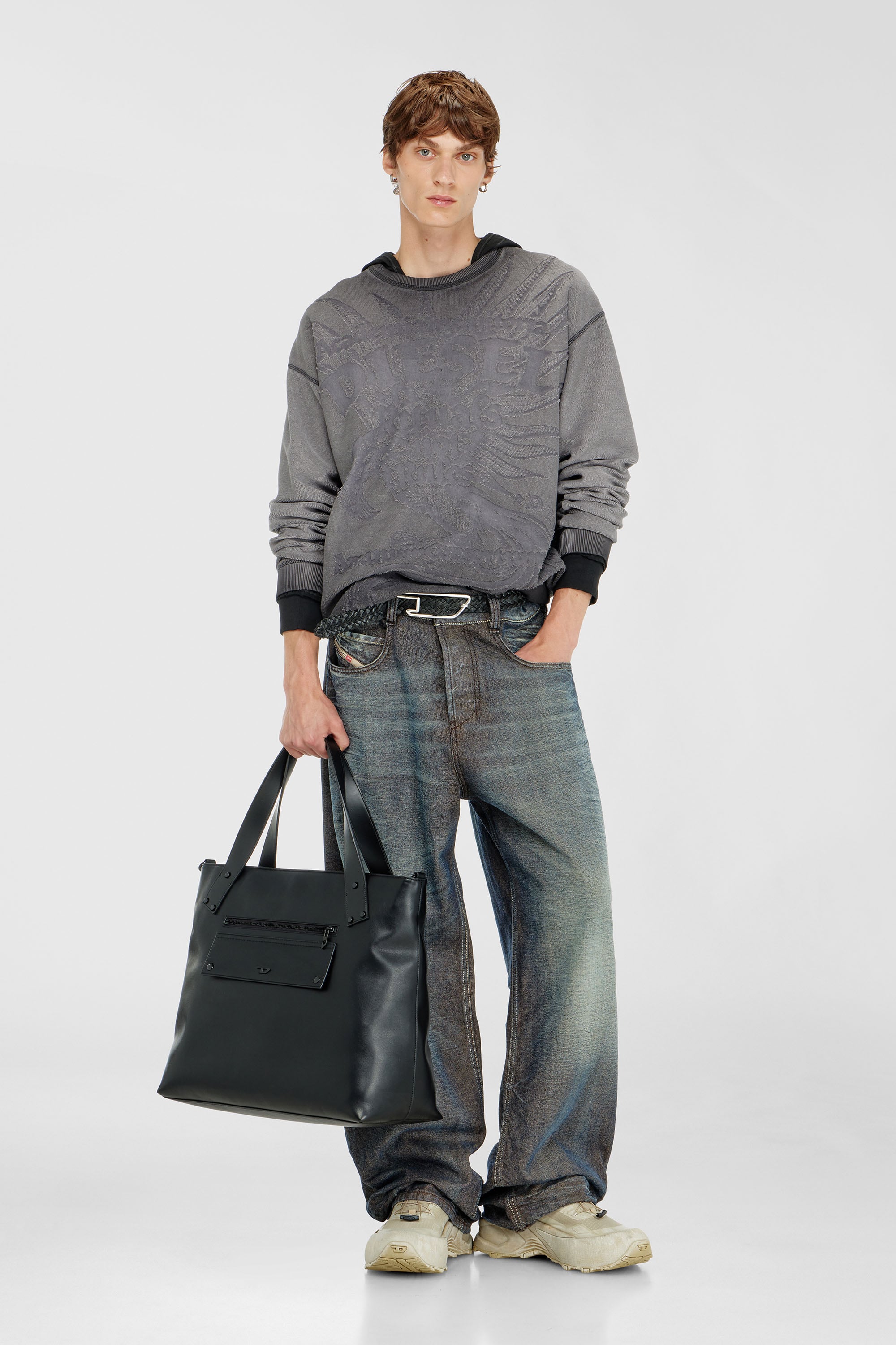 Diesel - S-ARON-RAW, Man's Sweatshirt with d&eacute;vor&eacute; print in Dark grey - 2