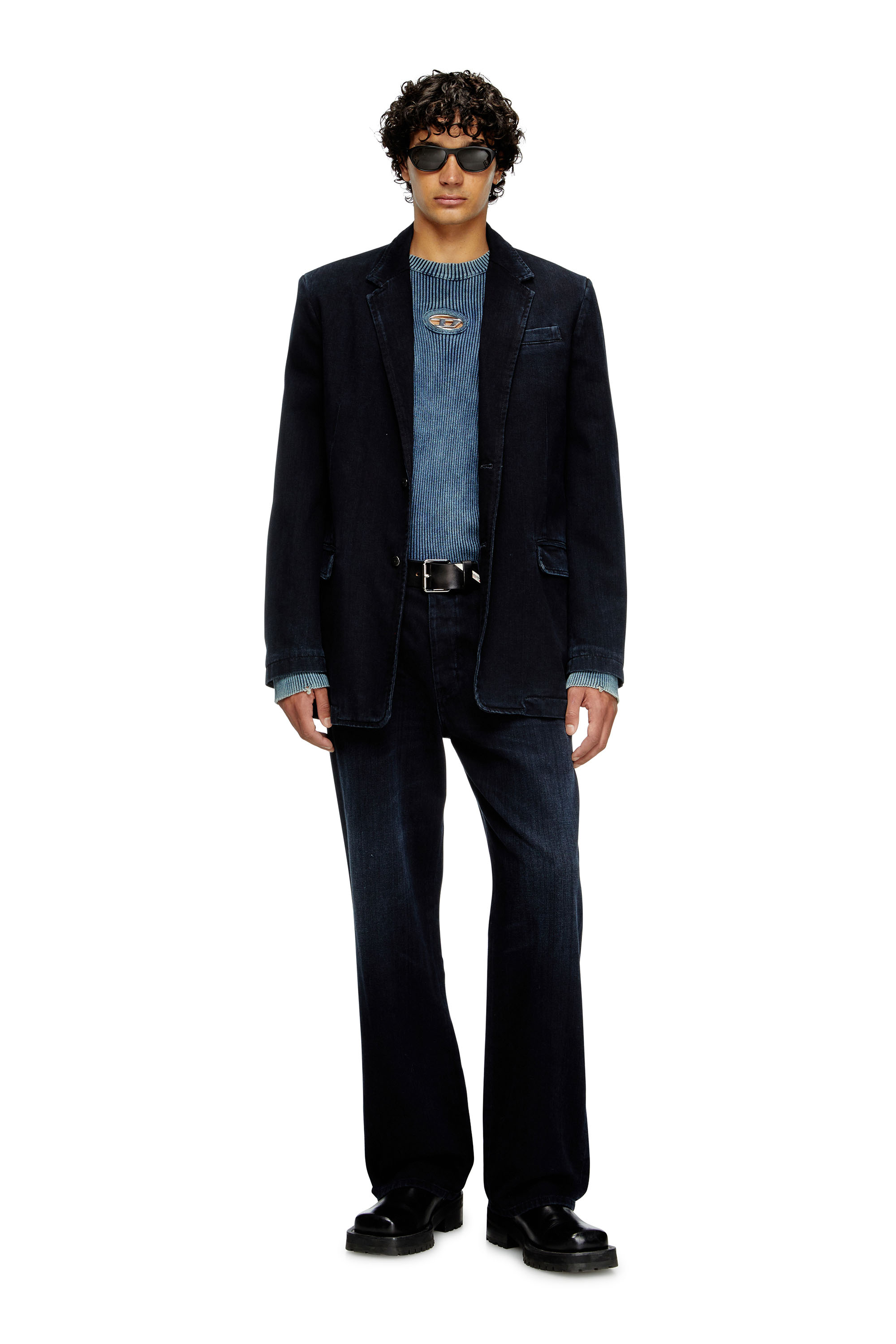 Diesel - K-DARIN-D, Man's Distressed jumper with cut-out logo in Blue - 2