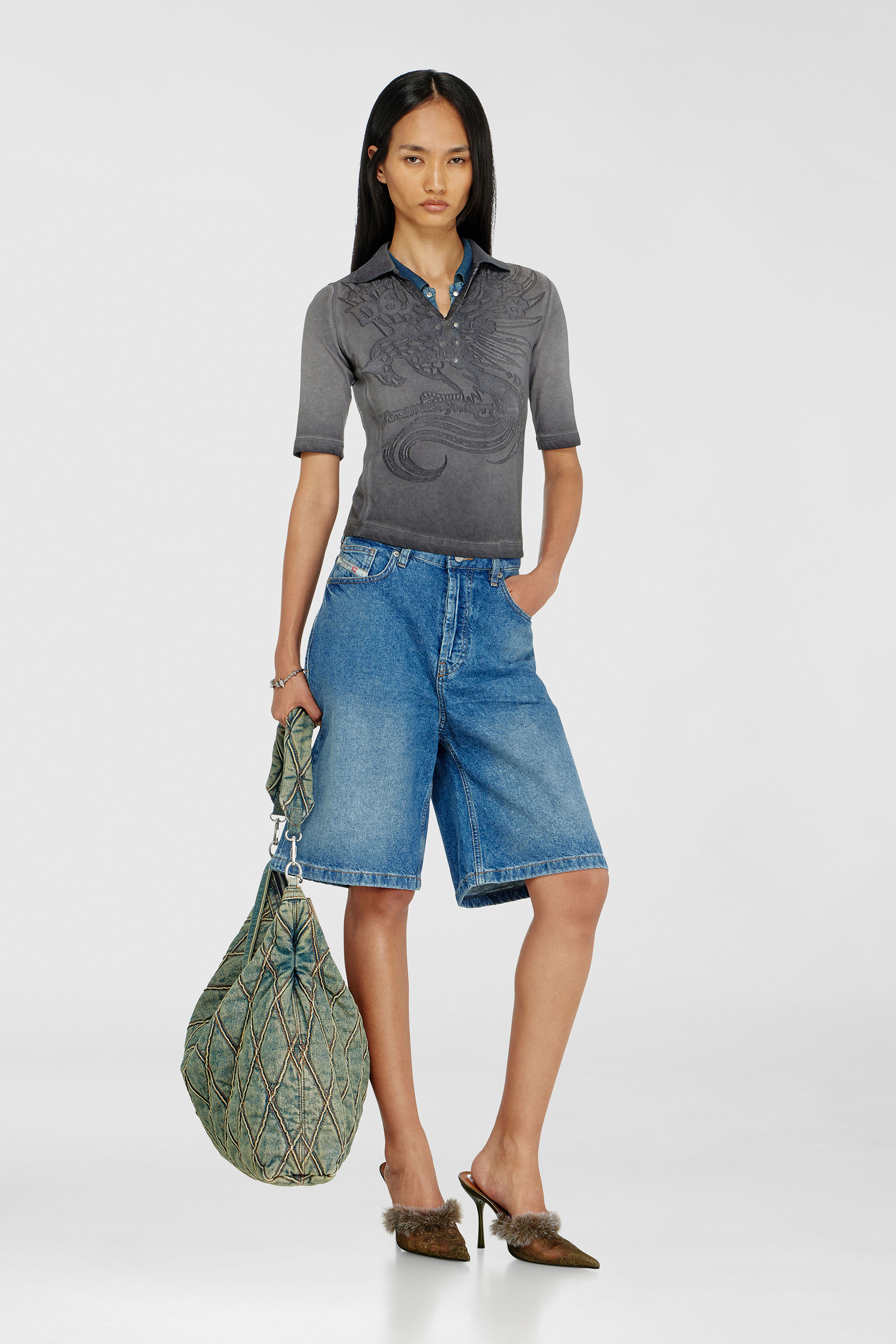 Diesel - T-BEA, Woman's Slim polo with d&eacute;vor&eacute; print in Grey - 2