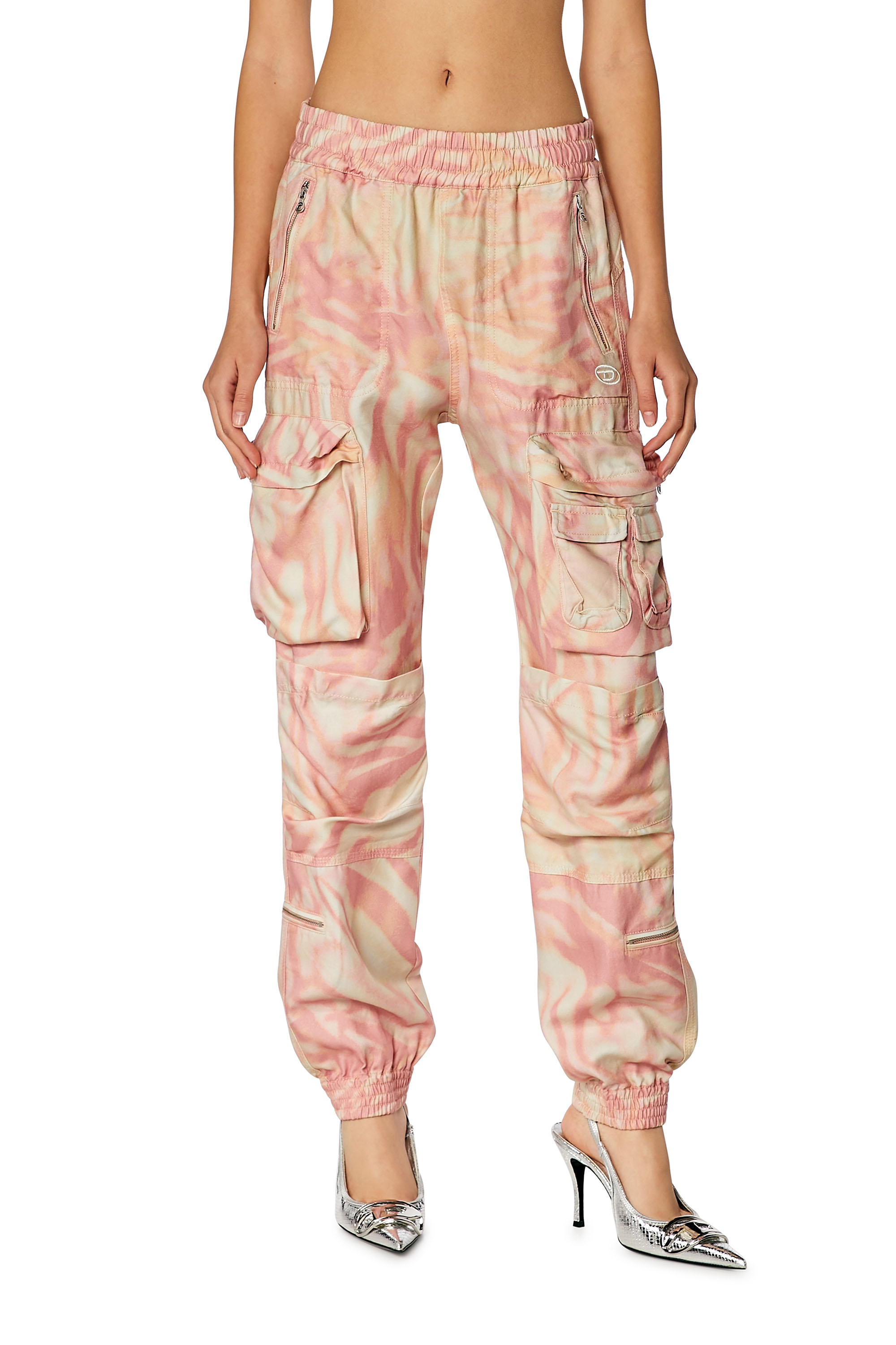 Diesel - P-MIROW, Woman's Cargo pants in zebra-camo twill in Pink/White - 2